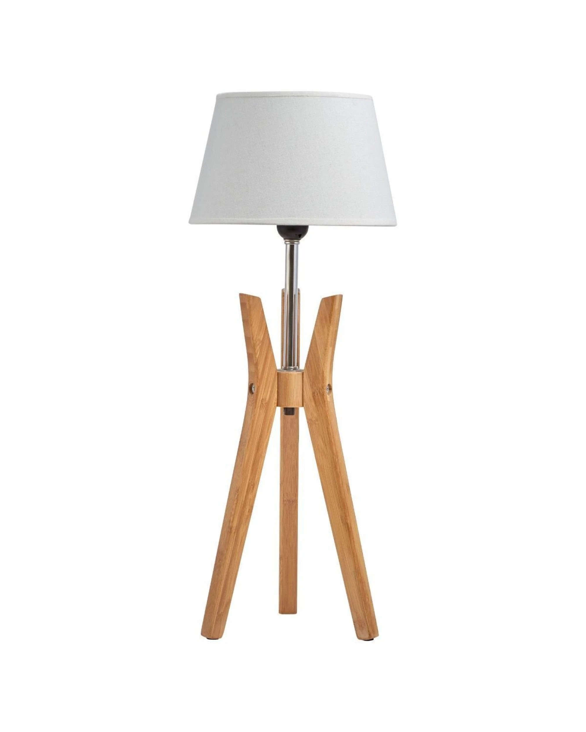 1 BR Home Bamboo Tripod Table Lamp with Linen Shade and Geometric Design, 1 of 6