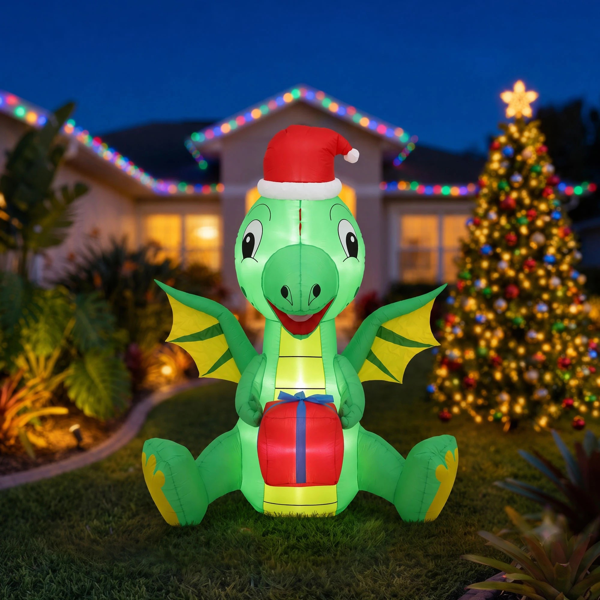5 Jingle Jollys Christmas Inflatable Dragon 1.8M Height LED Outdoor Decorations Illuminated - Green, 5 of 9
