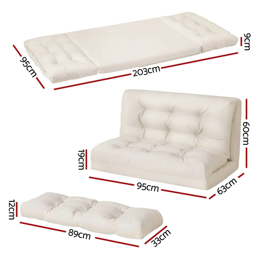 2 Artiss Floor Lounge Sofa Bed 2 Seater Pillow Leather - White, 2 of 5