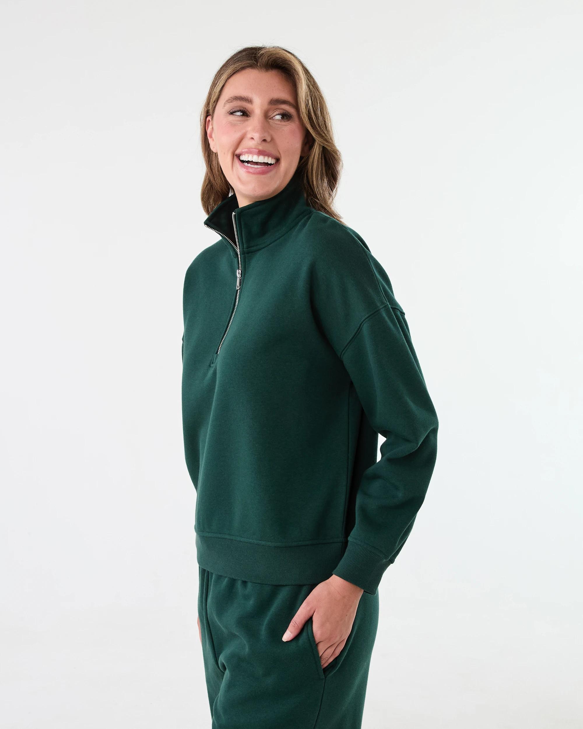 2 Quarter Zip Seam Front Sweatshirt Grn Leaf, 2 of 6