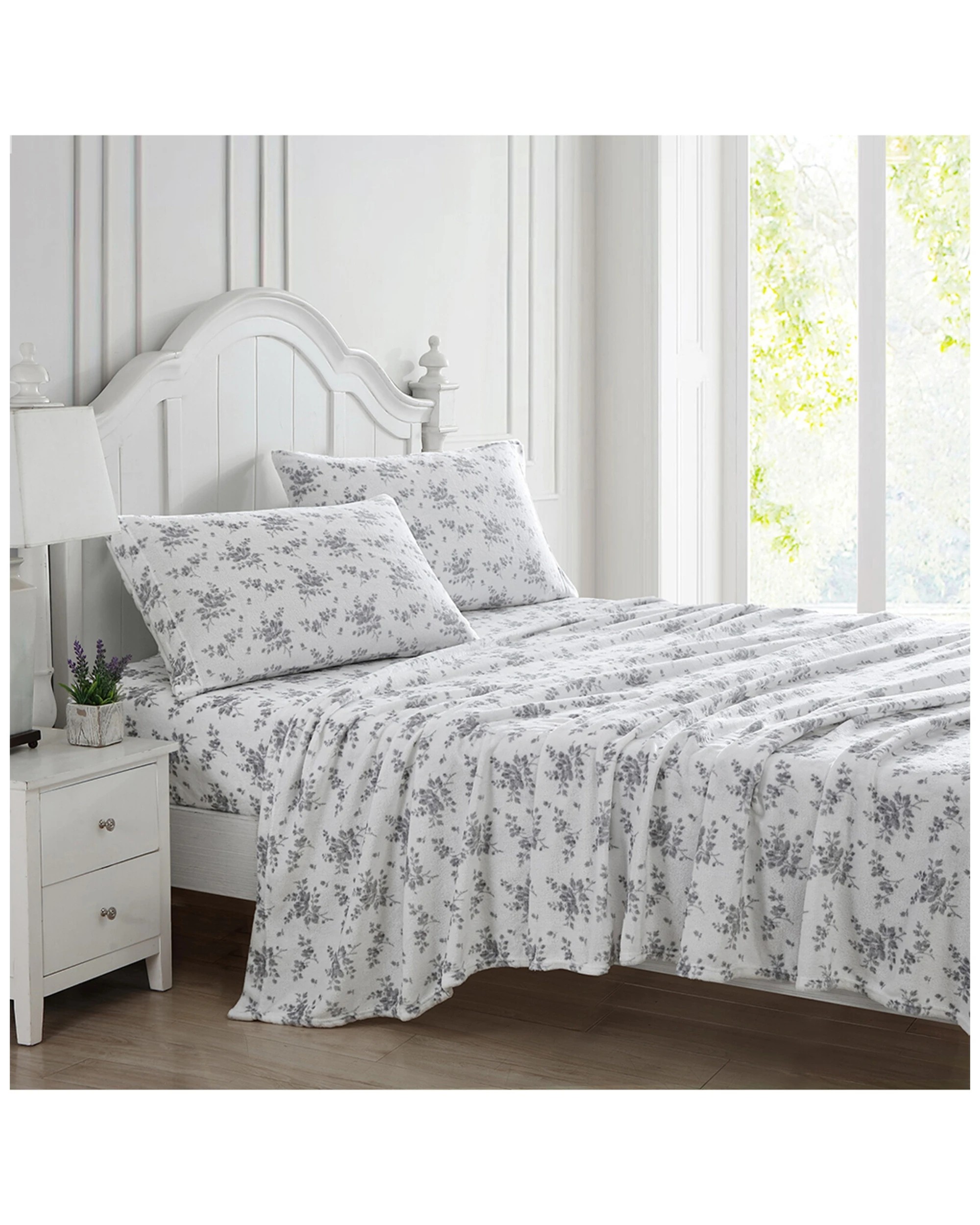 1 Ardor Printed Fleece Sheet Set Ultra Soft Polyester Floral Single Brushed Finish - Single Bed - Grey, 1 of 5