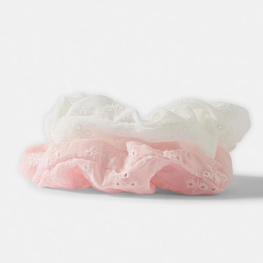 3 2 Pack Embroidered Flower Hair Scrunchies - Pink and White, 3 of 5