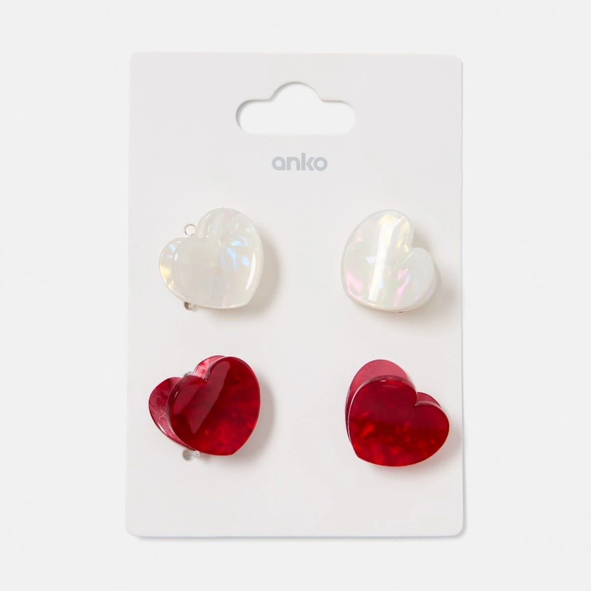 4 4 Pack Red and White Mini Heart Hair Claw Clips, 4 of 4