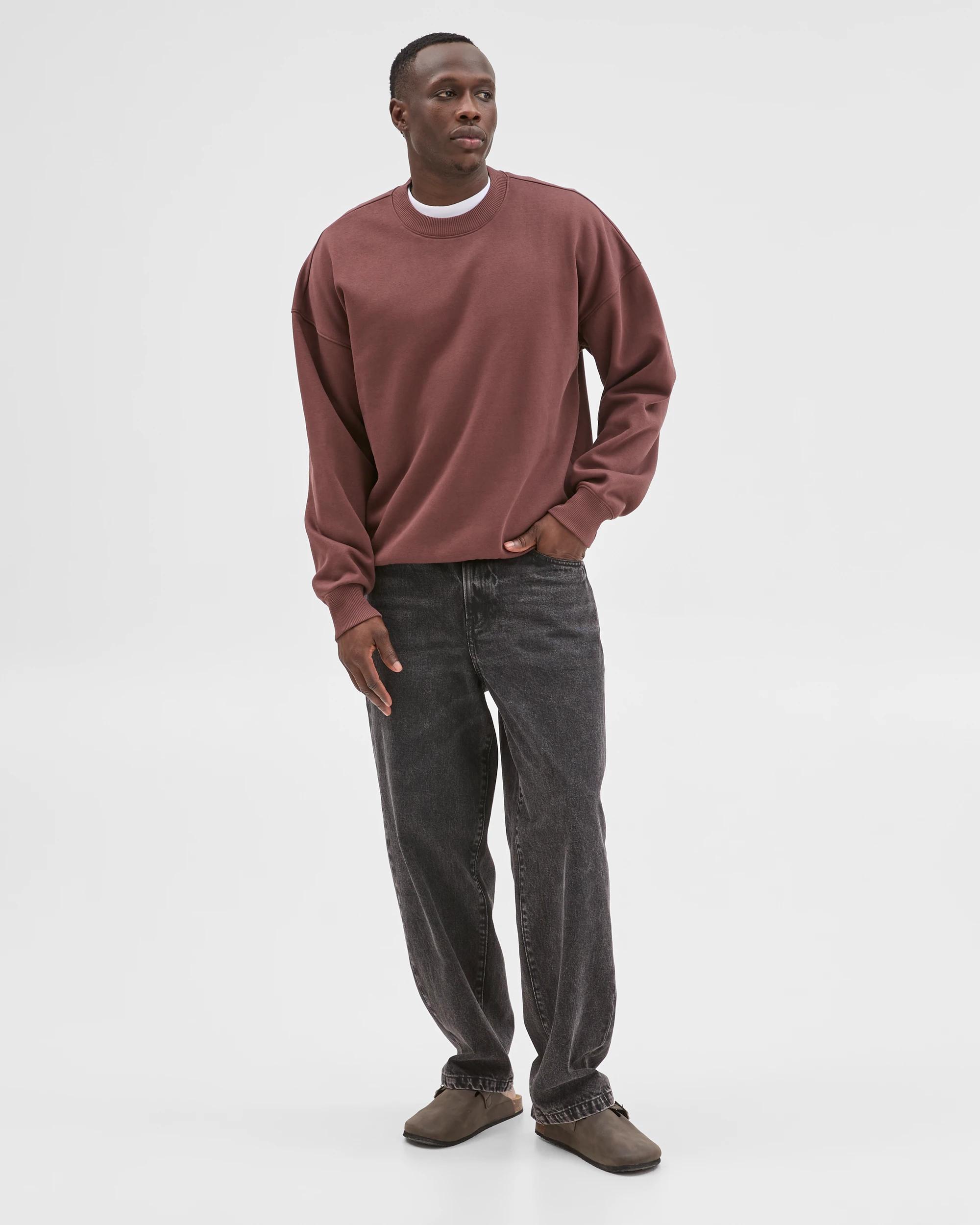 6 Commons Australian Cotton Blend Oversized Heavyweight Fleece Crew Jumper BURGUNDY, 6 of 7