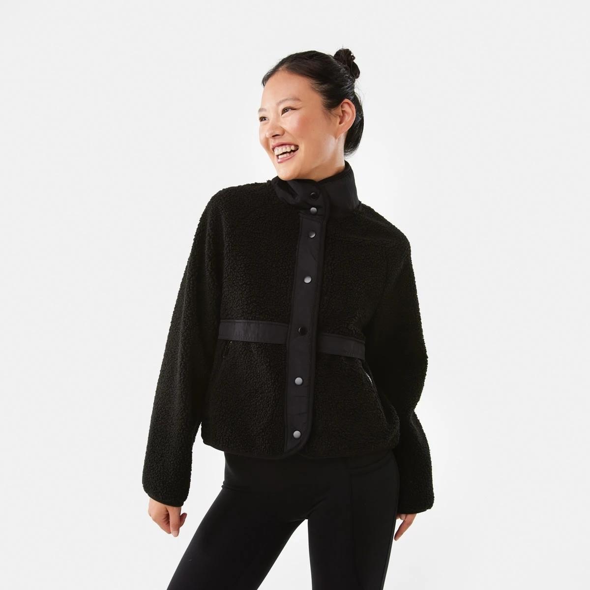 2 Active Womens Sherpa Patch Jacket Black, 2 of 9