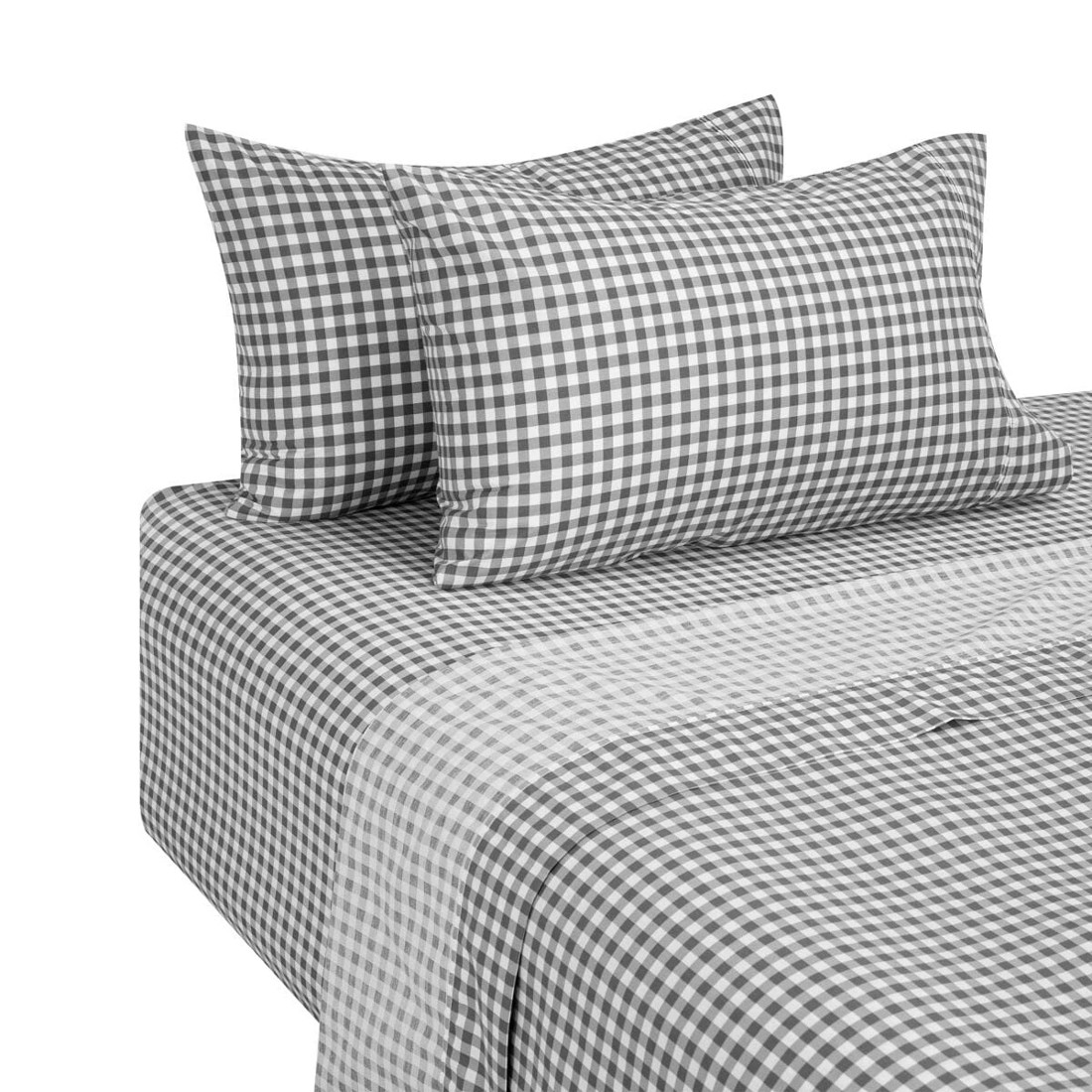 5 250 Thread Count Gingham Cotton Sheet Set - Double Bed, Grey, 5 of 7
