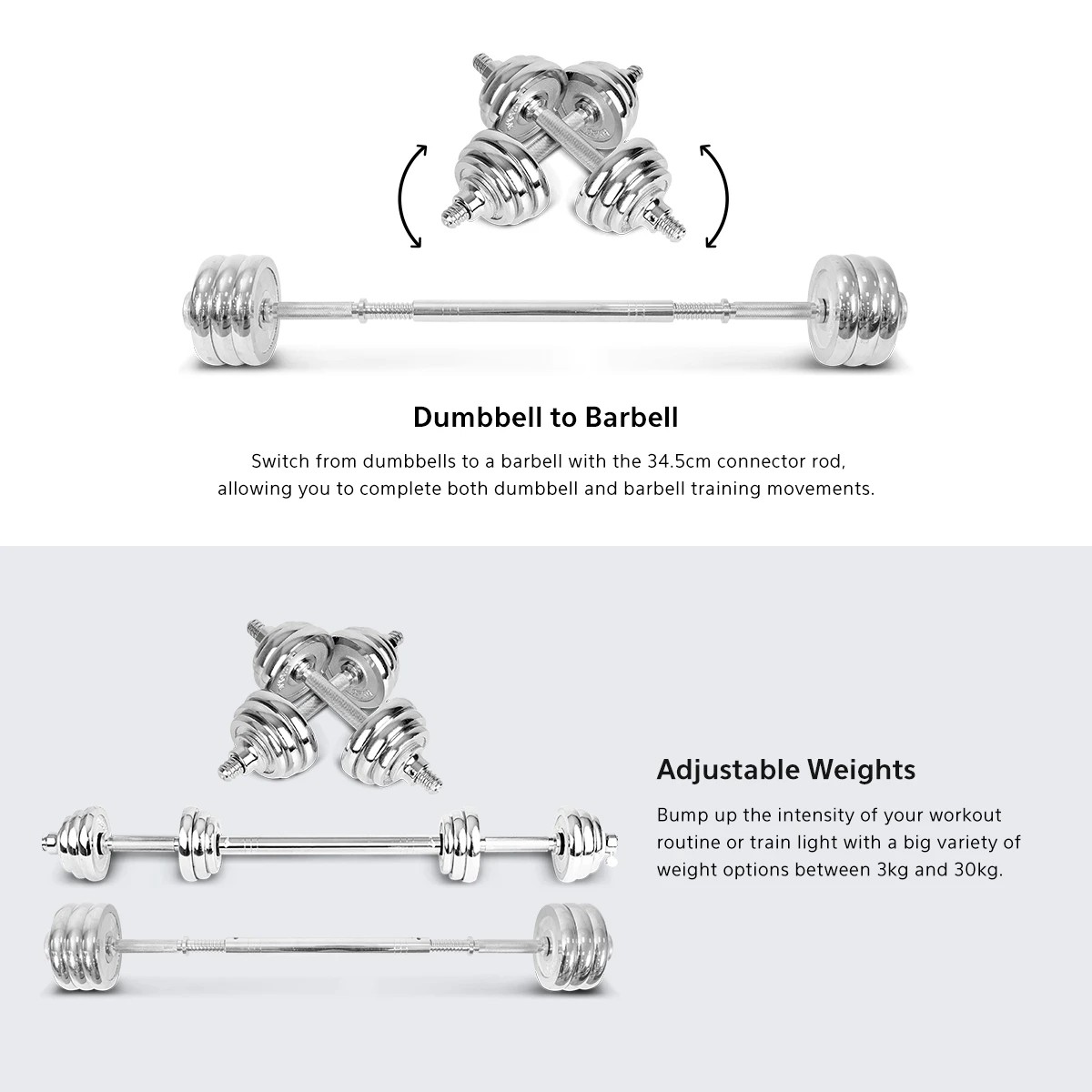 4 LSG 30kg Dumbbell and Barbell 2-in-1 Set - Black, 4 of 8