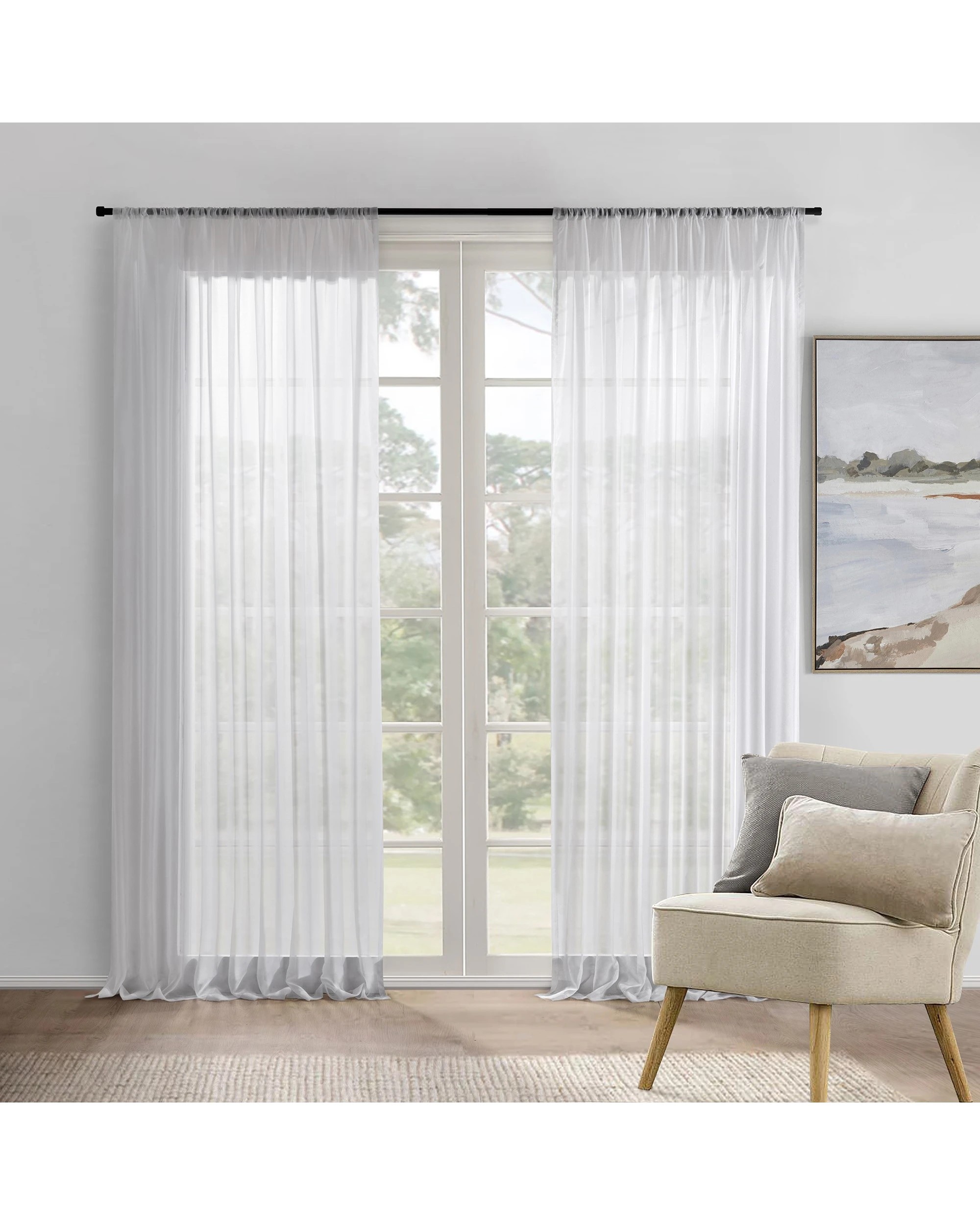 1 Sherwood Georgia Sheer Rod Pocket Curtain Pair 90x223cm - White, 1 of 5