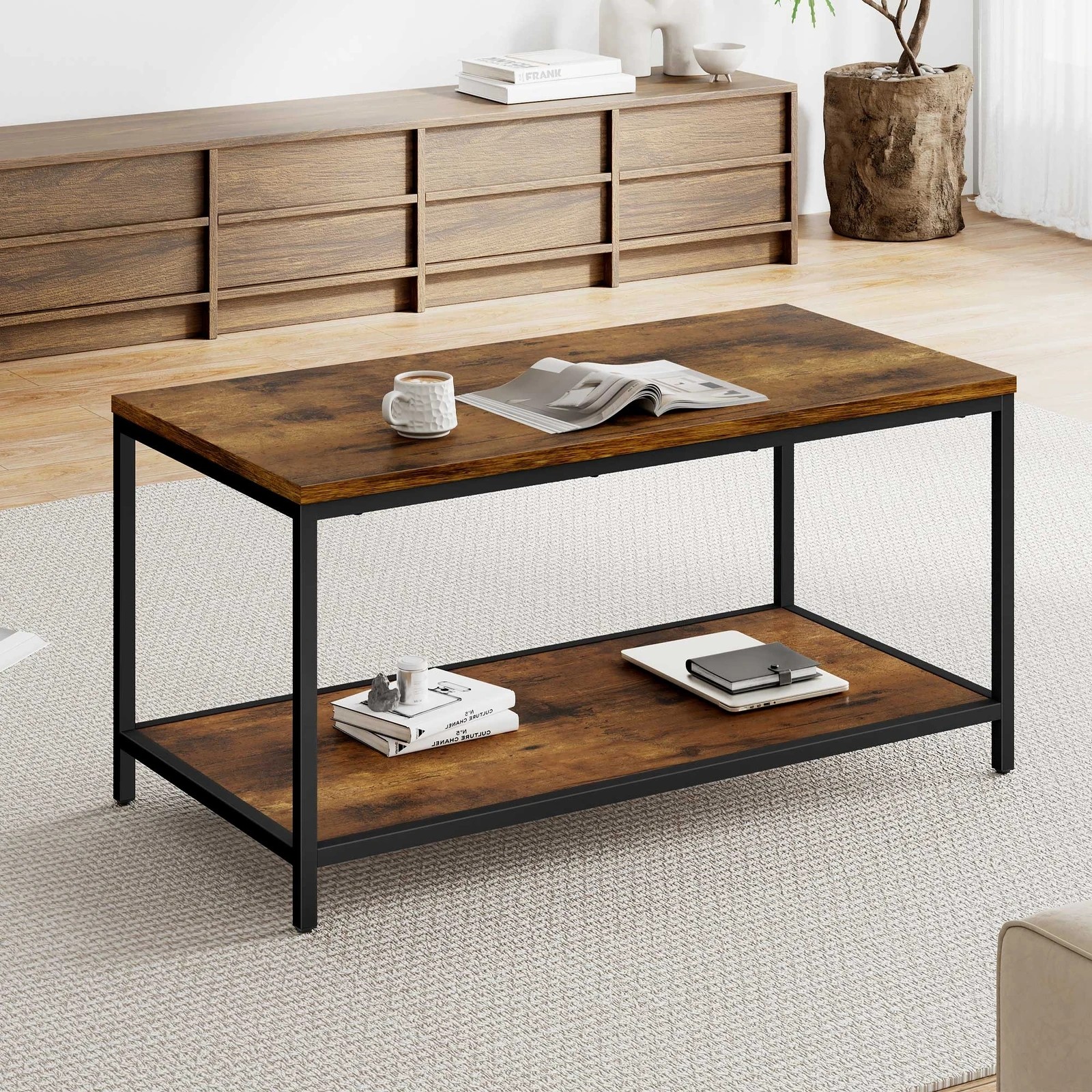 7 Alfordson Coffee Table 2-tier Industrial Side Table, 7 of 9