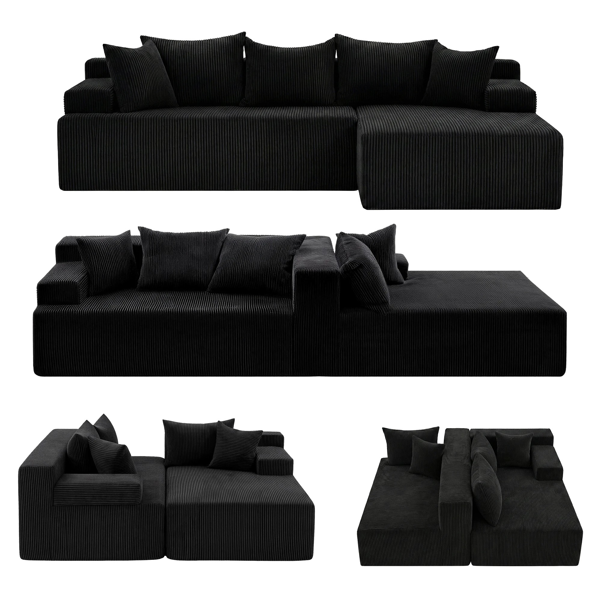 3 Artiss Modular Sectional Sofa Bed Convertible L-Shaped Couch with Deep Seat for - Black, 3 of 3