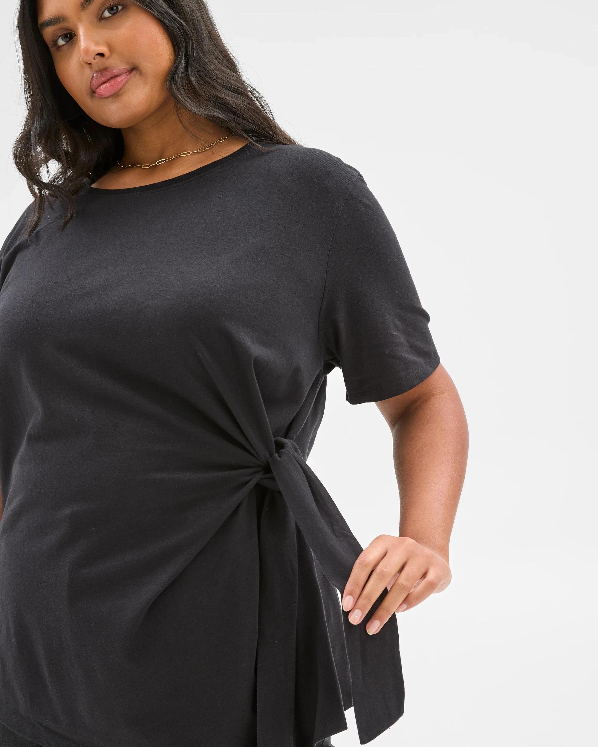 3 Target Plus Size Australian Cotton Tie Front T-Shirt BLACK, 3 of 6