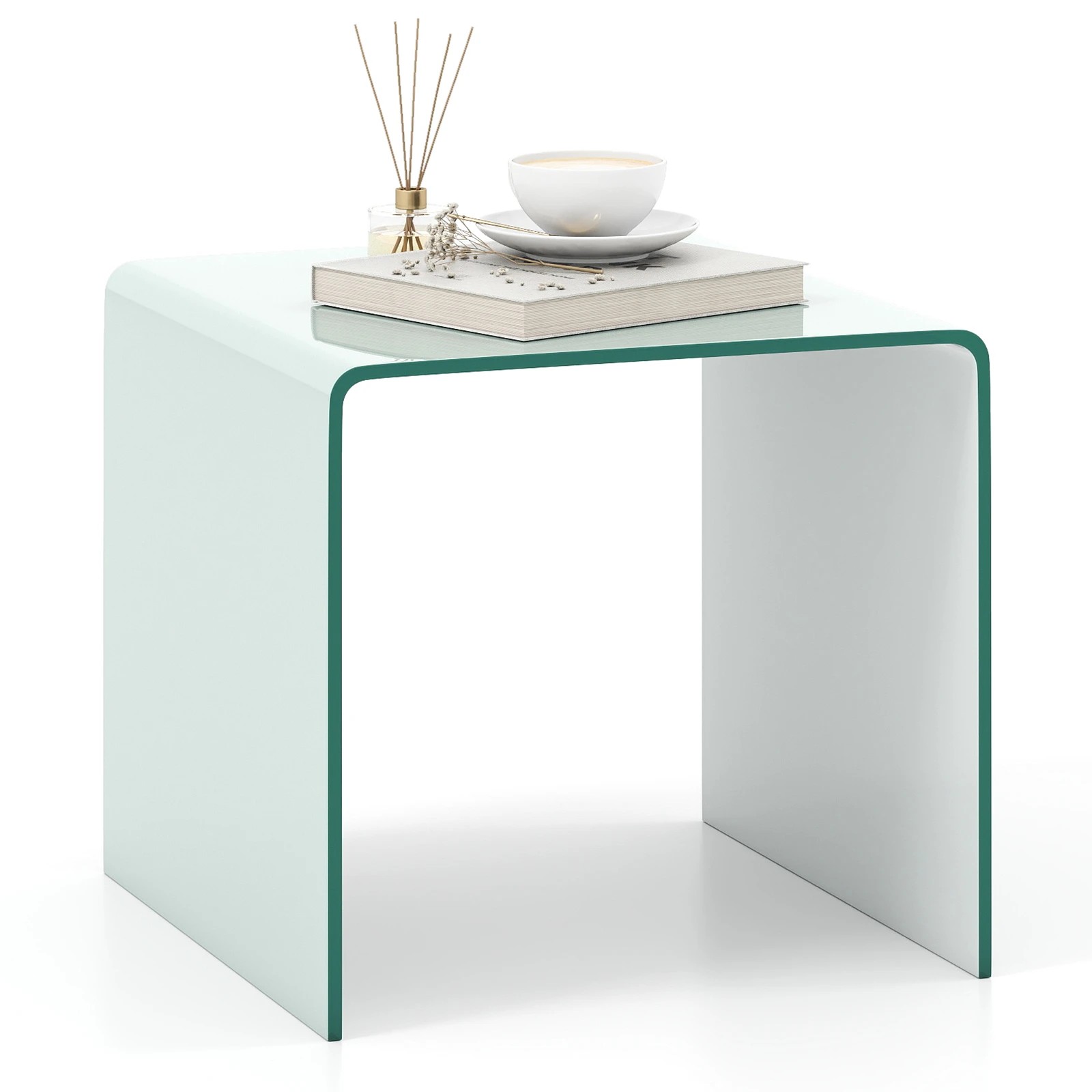 2 Costway Mobile C-Shaped End Table Tempered Glass 2 Tier Shelf Sofa Bedside Table, 2 of 5