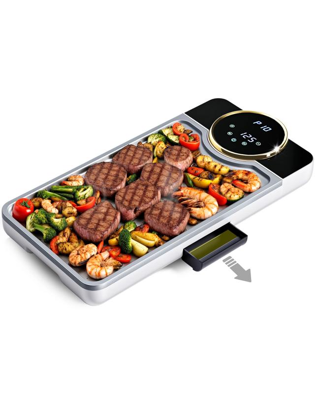 Advwin Electric Grill Pan, Electric Hot Plate With Lcd Touchscreen, Non-stick Griddle Plate For Fa