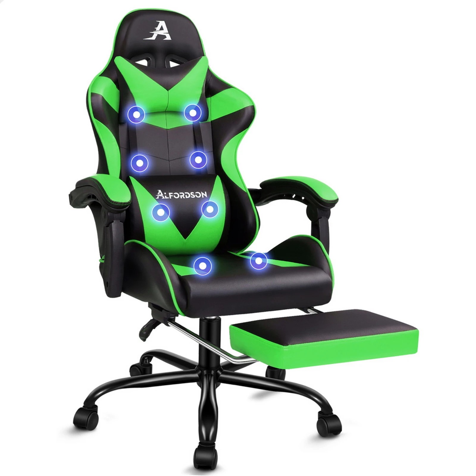 1 Alfordson Gaming Chair Office Massage Computer Racing Seat PU Leather - Green, 1 of 10