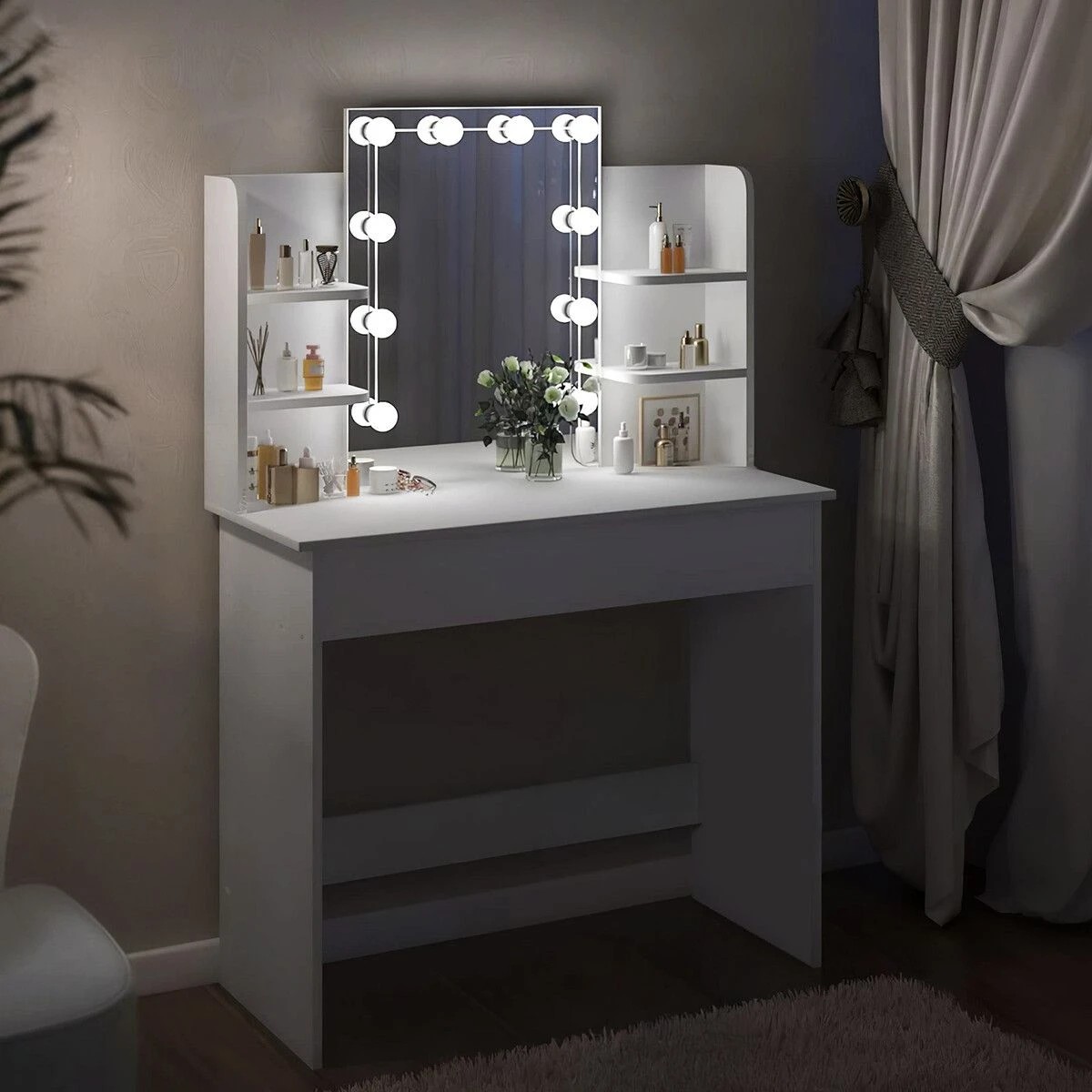 2 LUXSUITE Hollywood Mirror Vanity Table Makeup Dresser White, 2 of 5