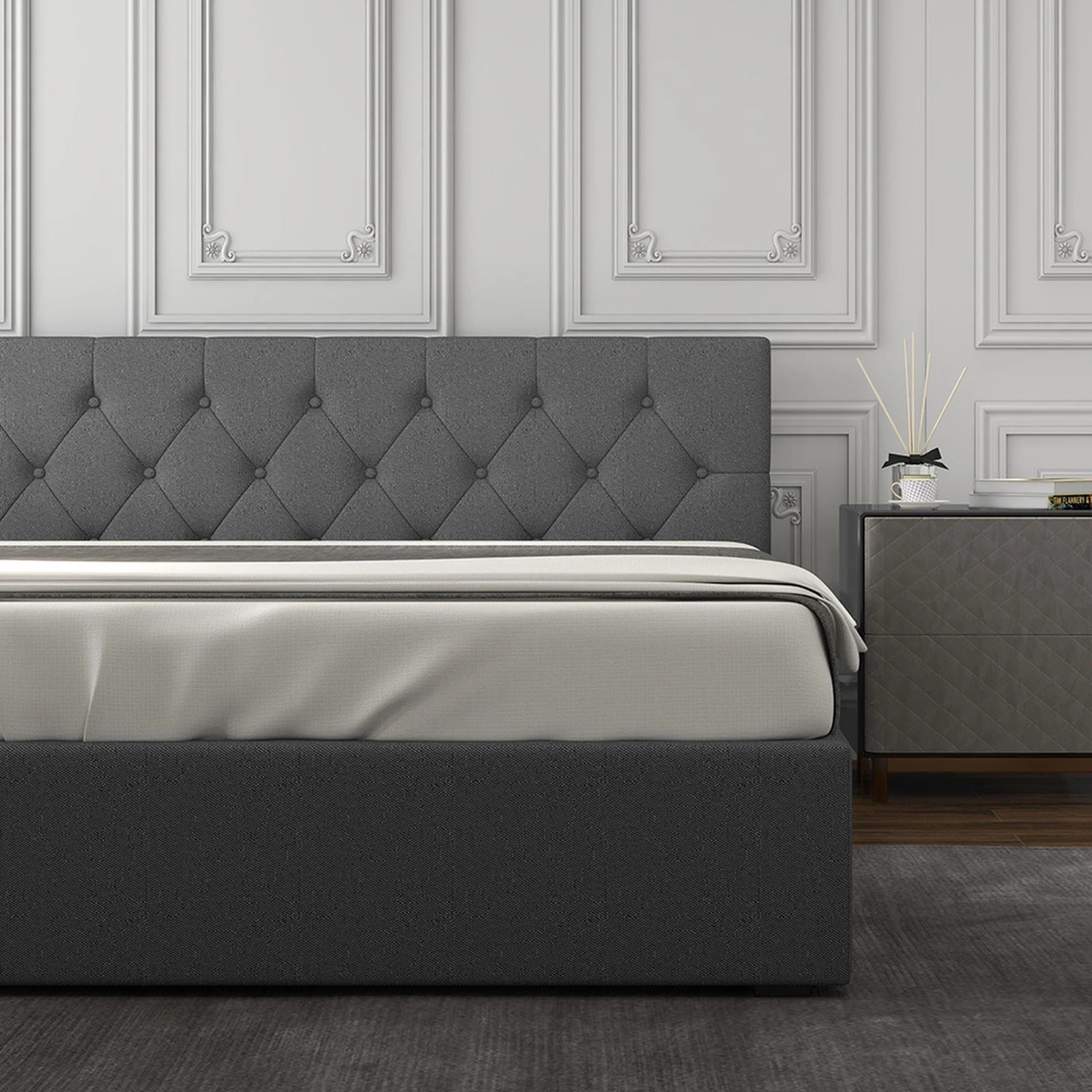 3 Milano Décor Capri Luxury Gas Lift Bed Frame Base And Headboard With Storage Single - Grey, 3 of 10