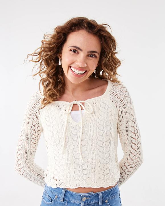 Long Sleeve Textured Cable Pullover