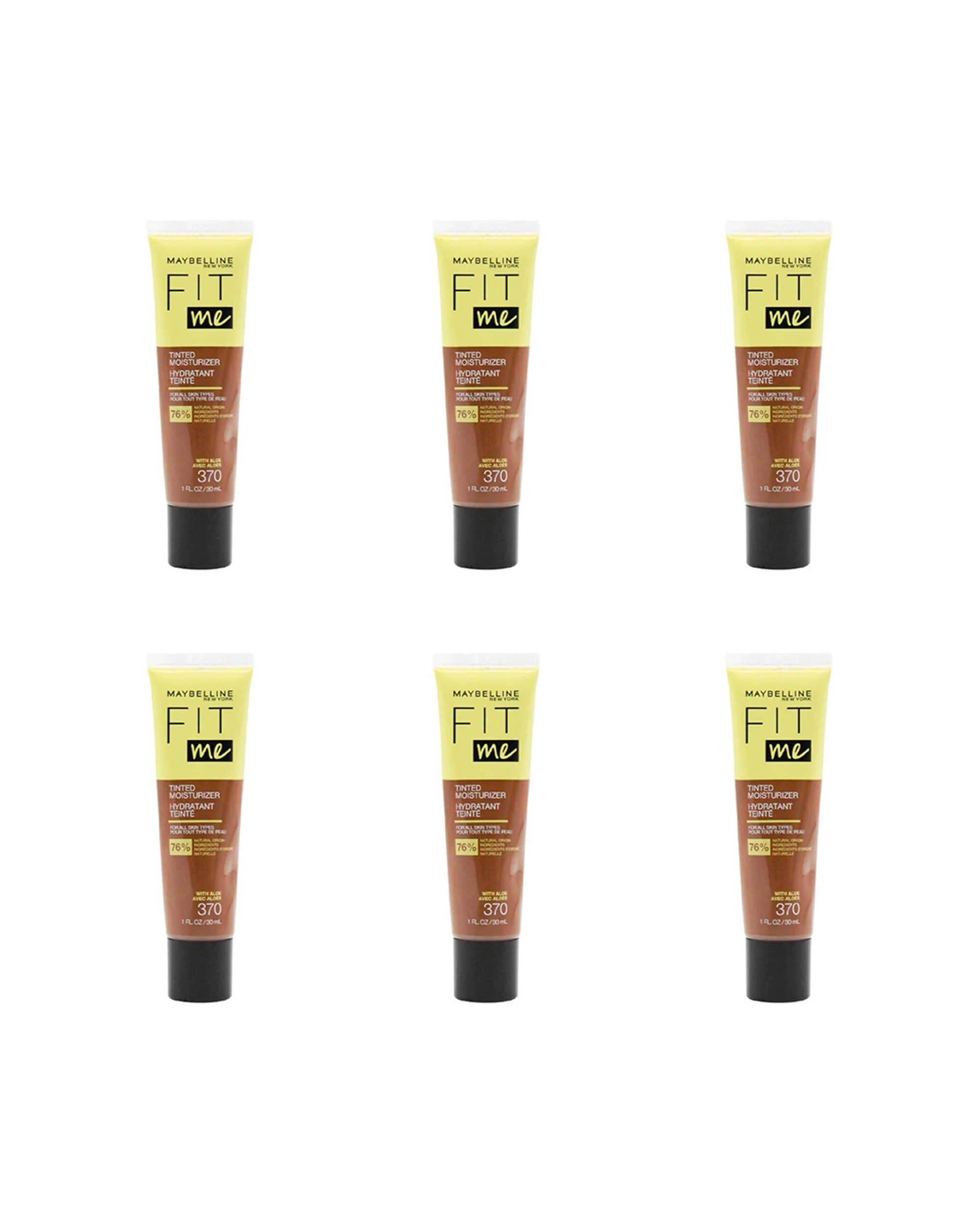 1 Maybelline 6PK 30ml Fit Me Tinted Moisturizer Aloe Pore Blurring Breathable 370 - Brown, 1 of 3