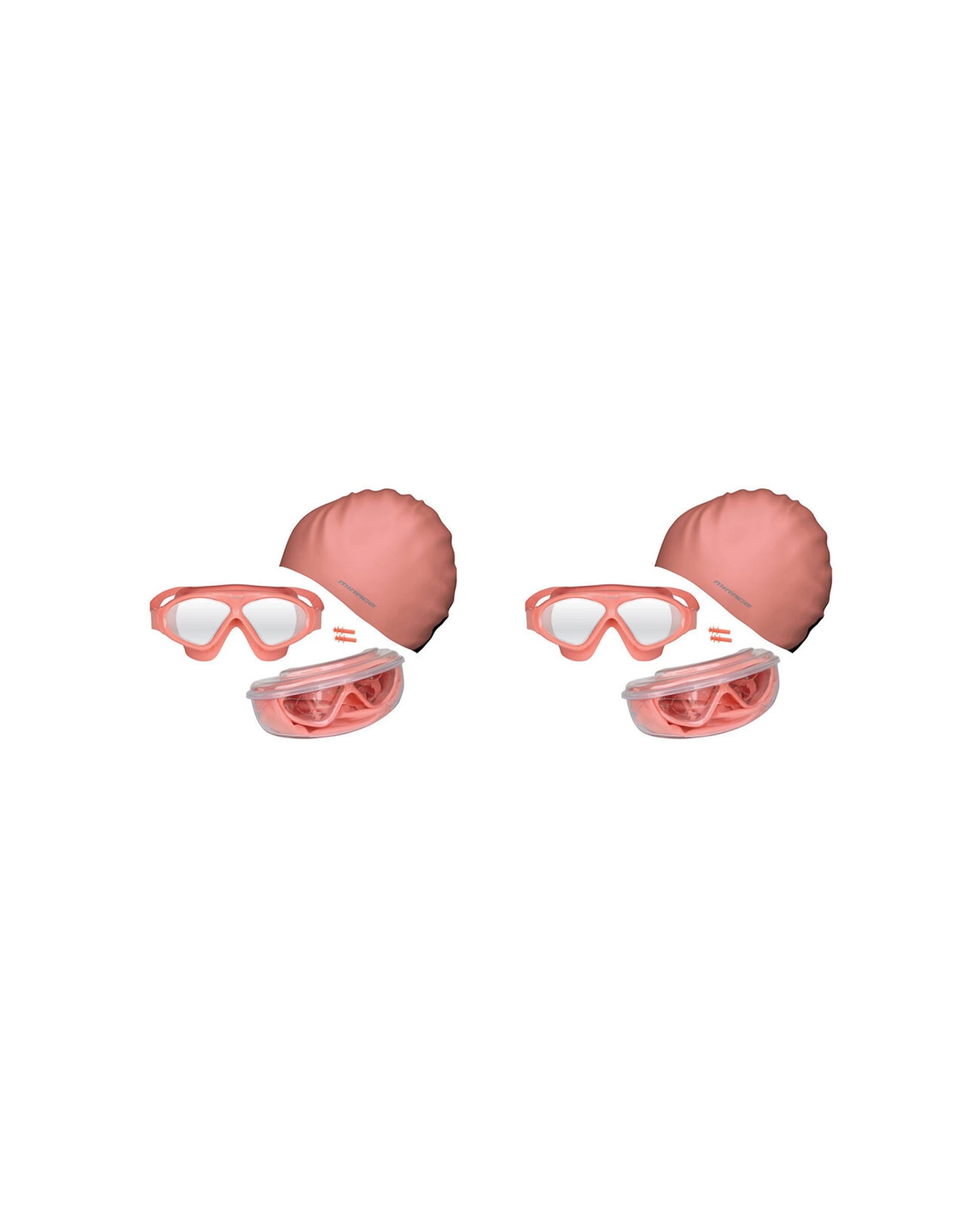 1 Mirage 2PK Bondi Ocean Goggles Swim Cap Ear Plugs Swimming Pack Oversized Coral - Orange, 1 of 2