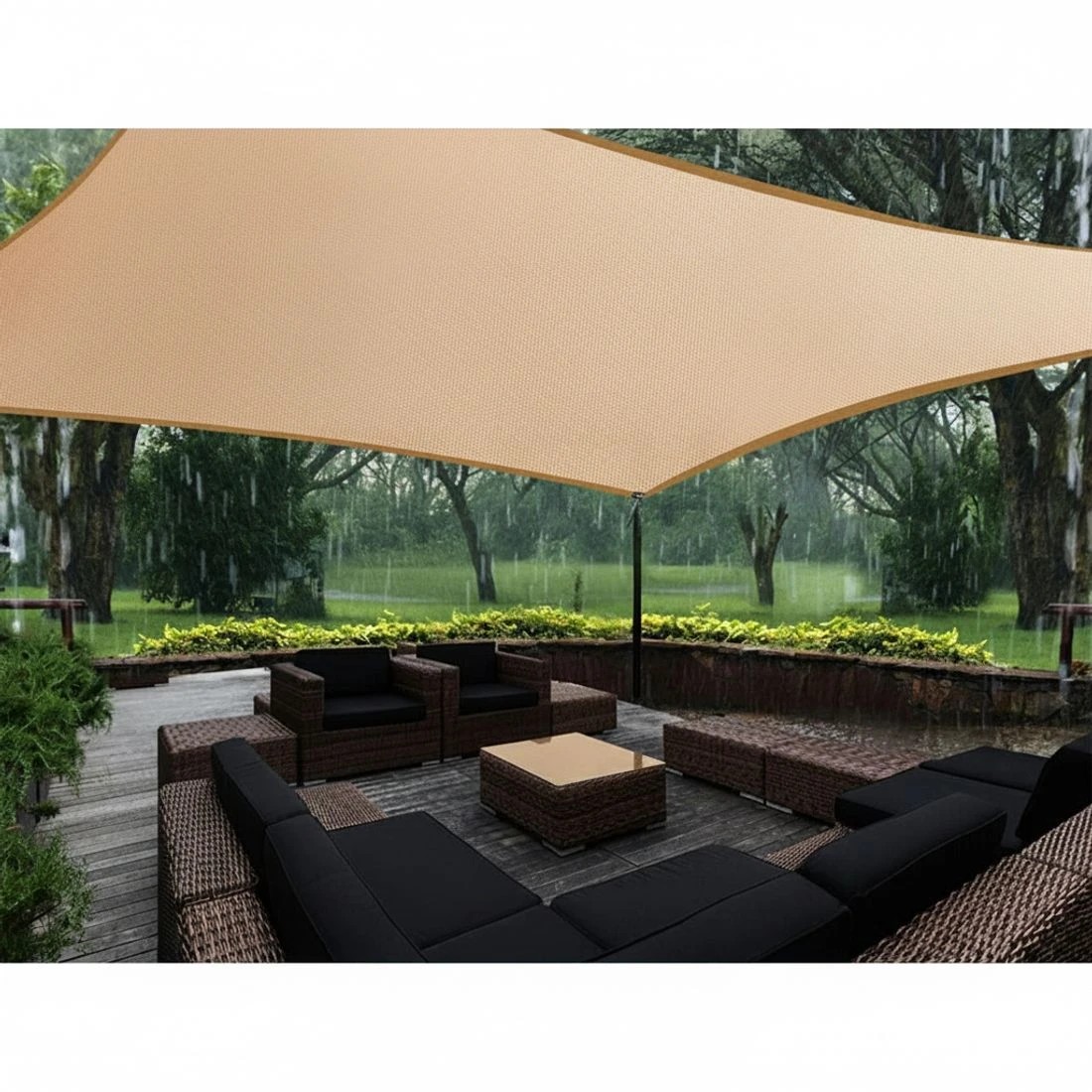 3 Instahut Waterproof Shade Sail 3x5m Rectangle Sand 95% Shade Cloth - Beige, 3 of 4