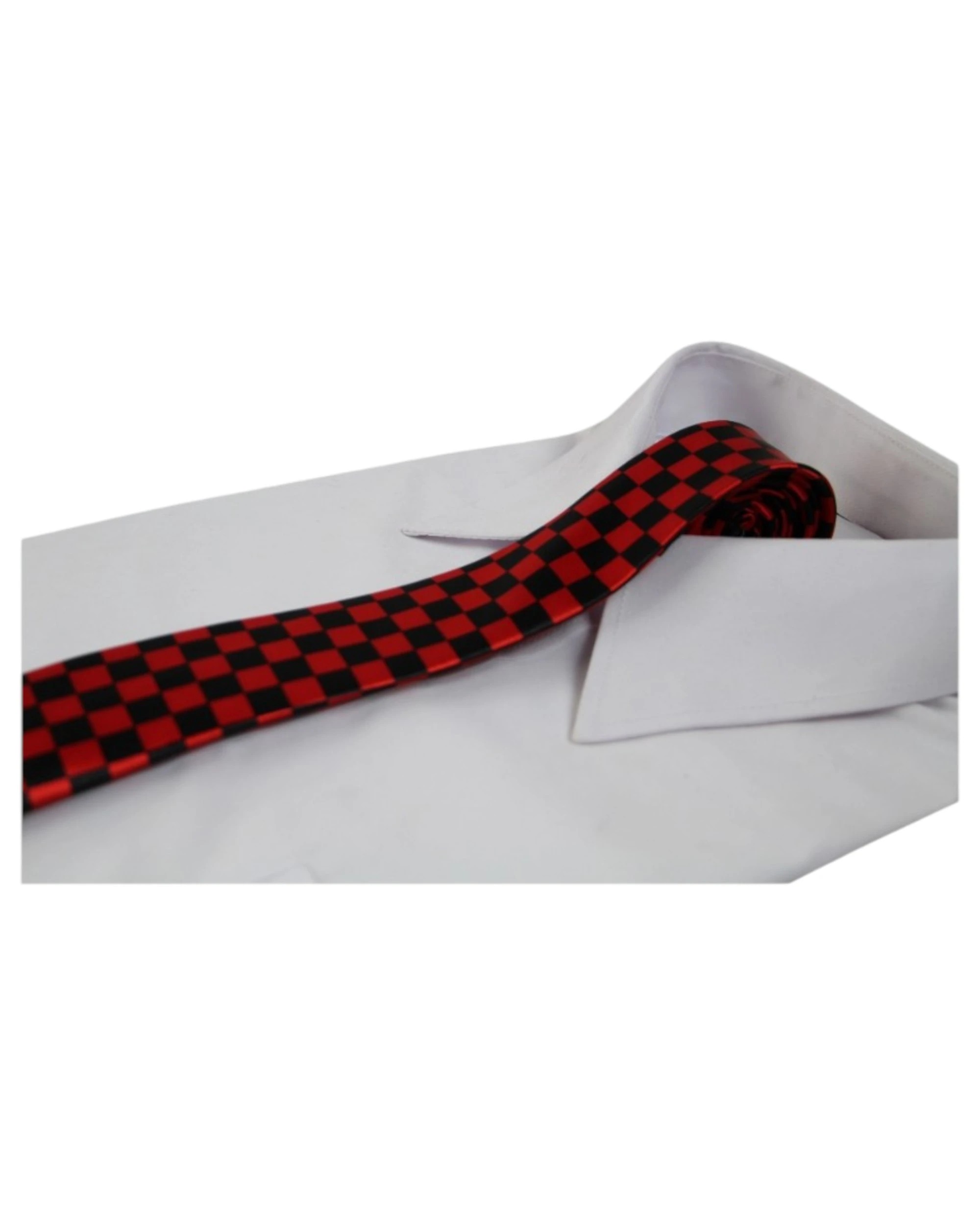 1 Zasel Mens Red  & Black Checkered 5cm Skinny Neck Tie, 1 of 2