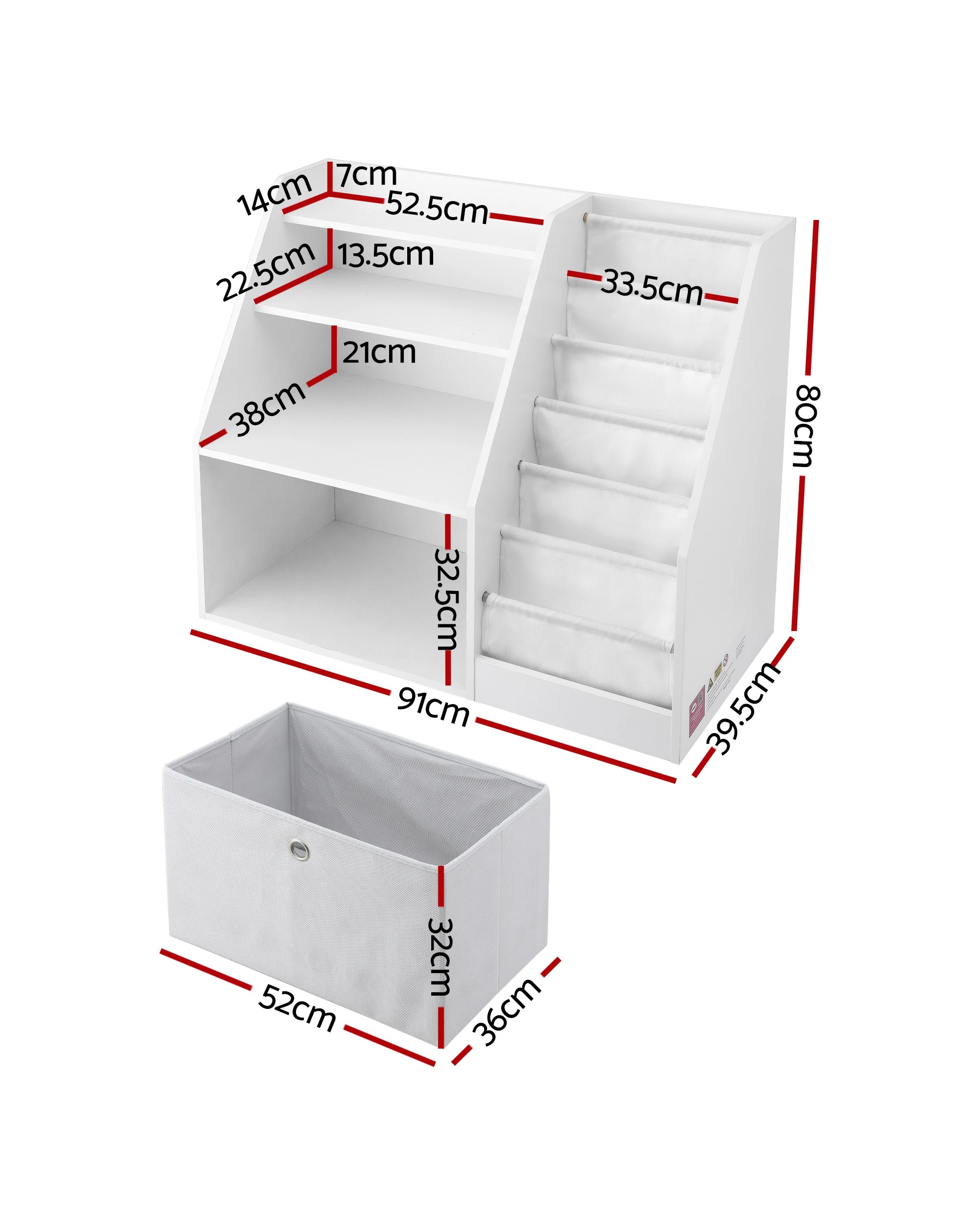 3 Keezi Kids Bookshelf Children Bookcase Organizer Storage Rack Display Drawer - White, 3 of 8
