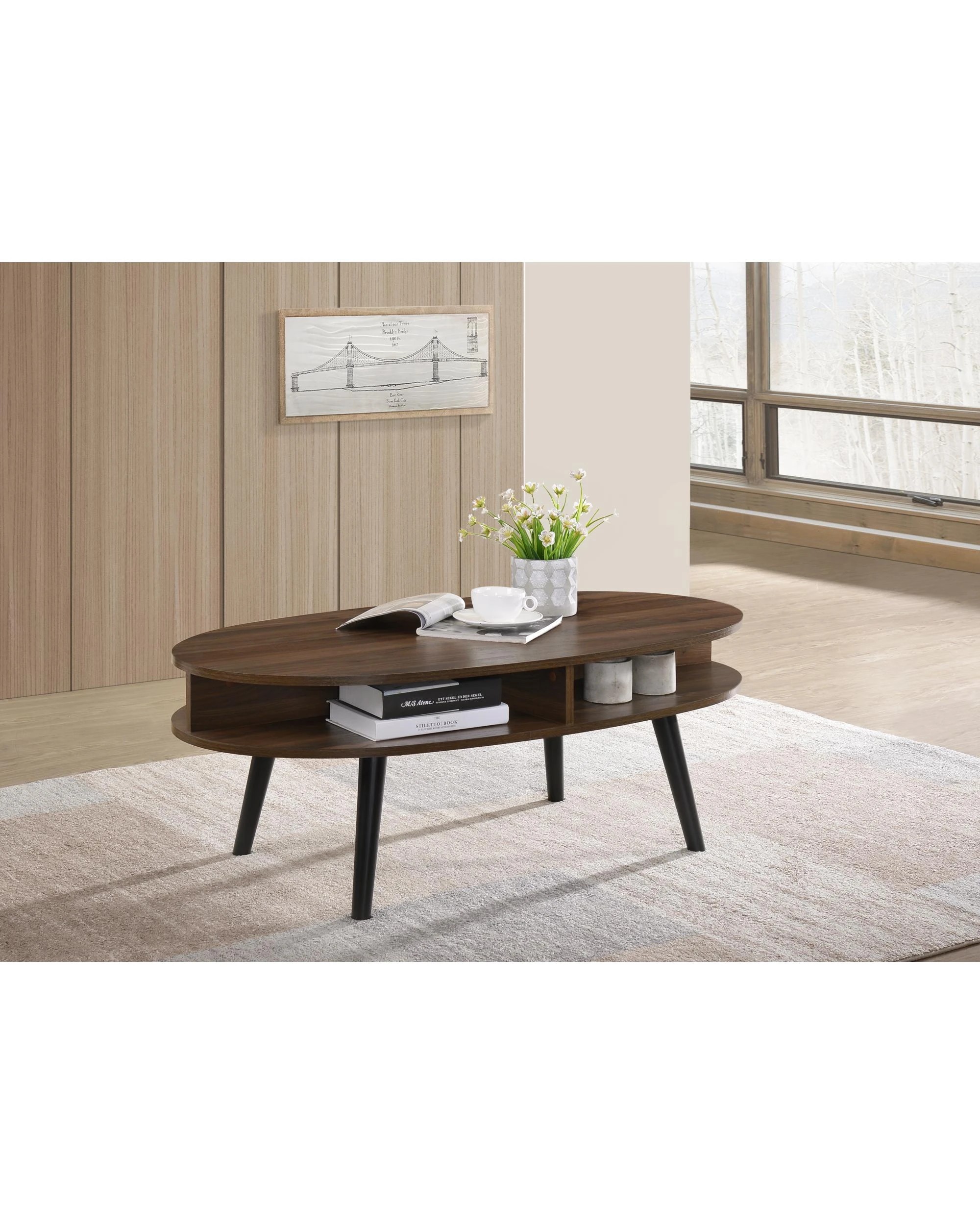 2 Kodu Oval Coffee Table Open Shelving Walnut - Brown, 2 of 5