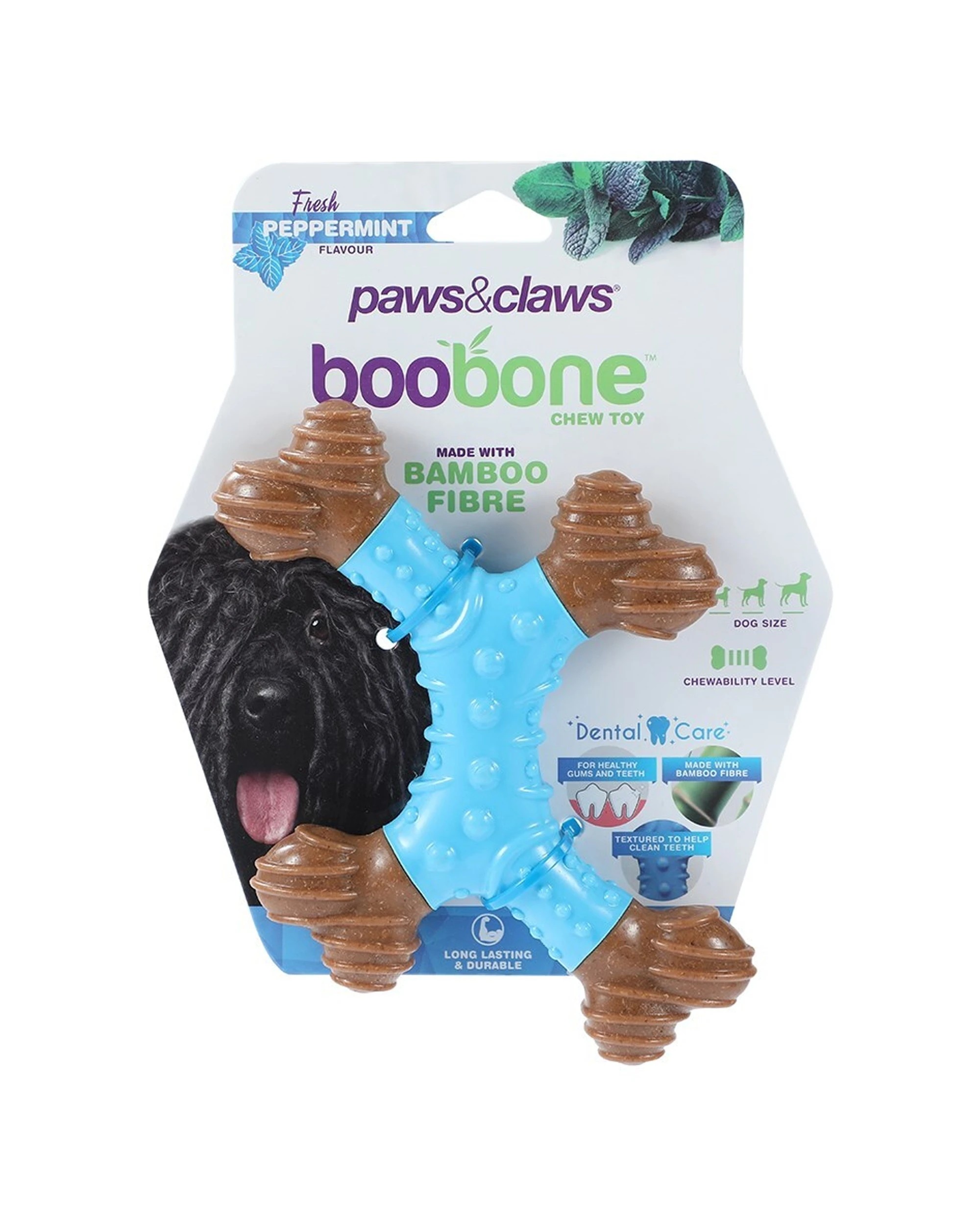 2 Paws And Claws BooBone 4 Way Dental Dog Bone Chew Toy 3 Pack Peppermint Bamboo - Blue, 2 of 4