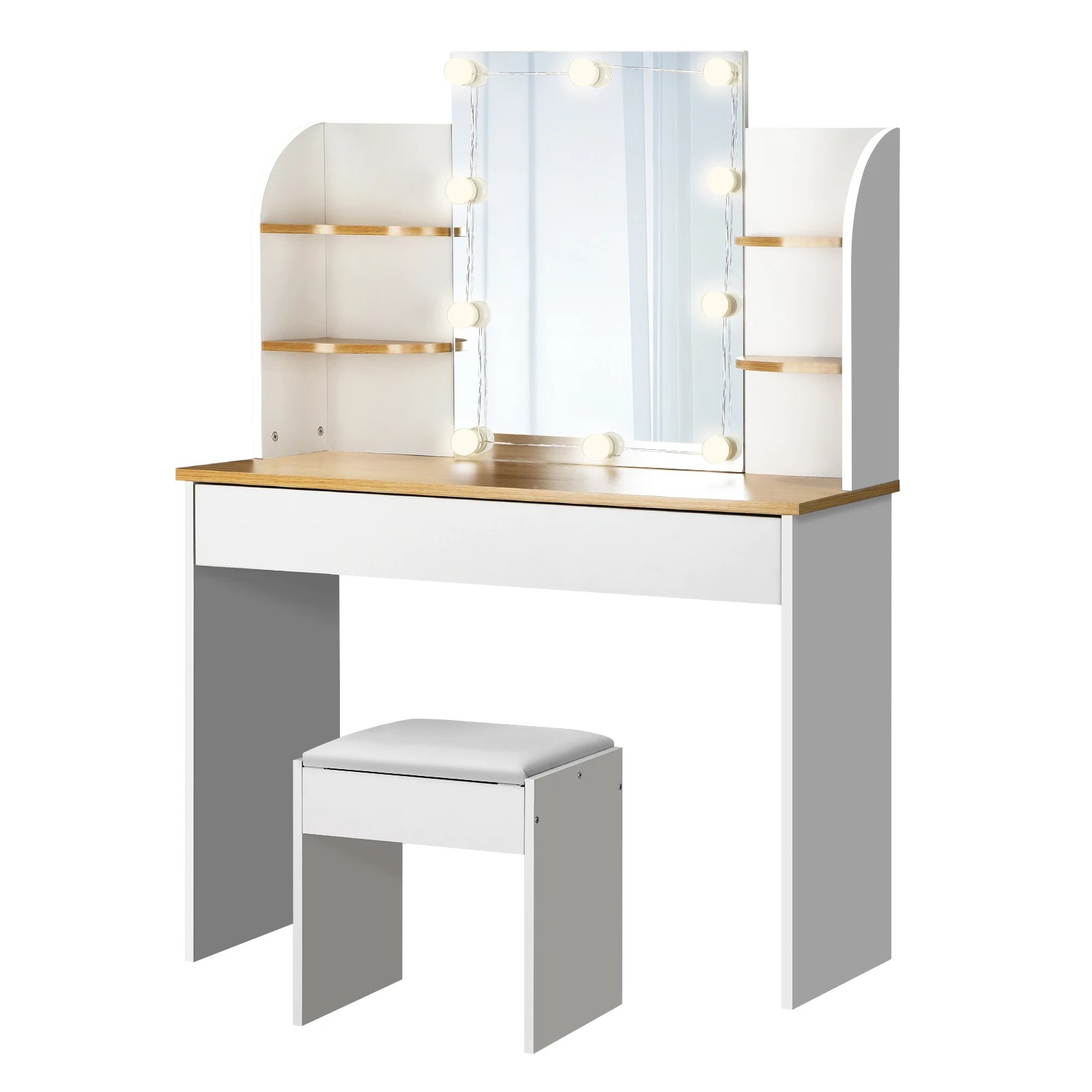 1 Oikiture Dressing Table Stool Set Makeup Mirror Storage Drawer 10led Bulbs
 - White, 1 of 9