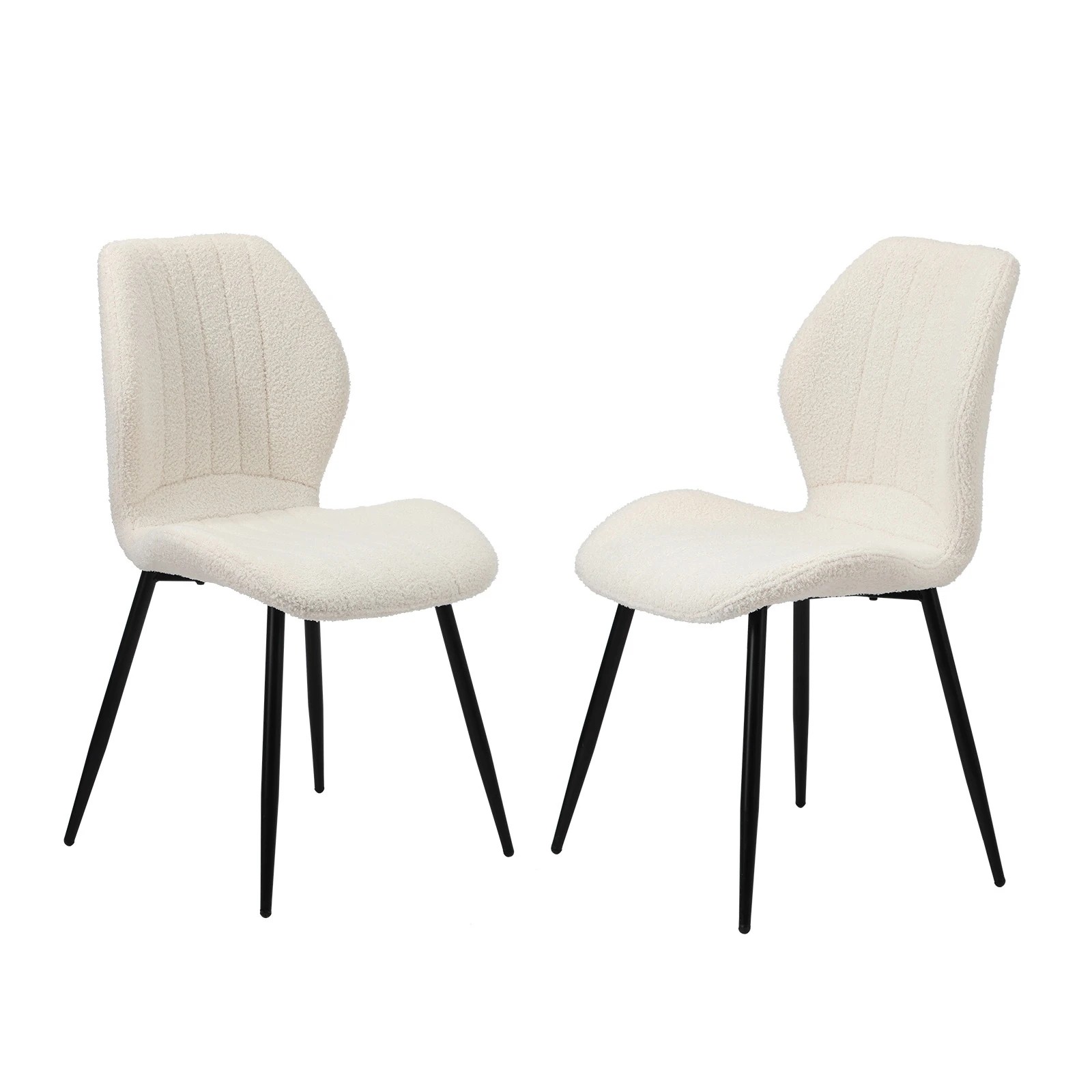 1 Oikiture Set of 2 Dining Chairs Kitchen Lounge Padded Seat Armless Boucle - White, 1 of 9