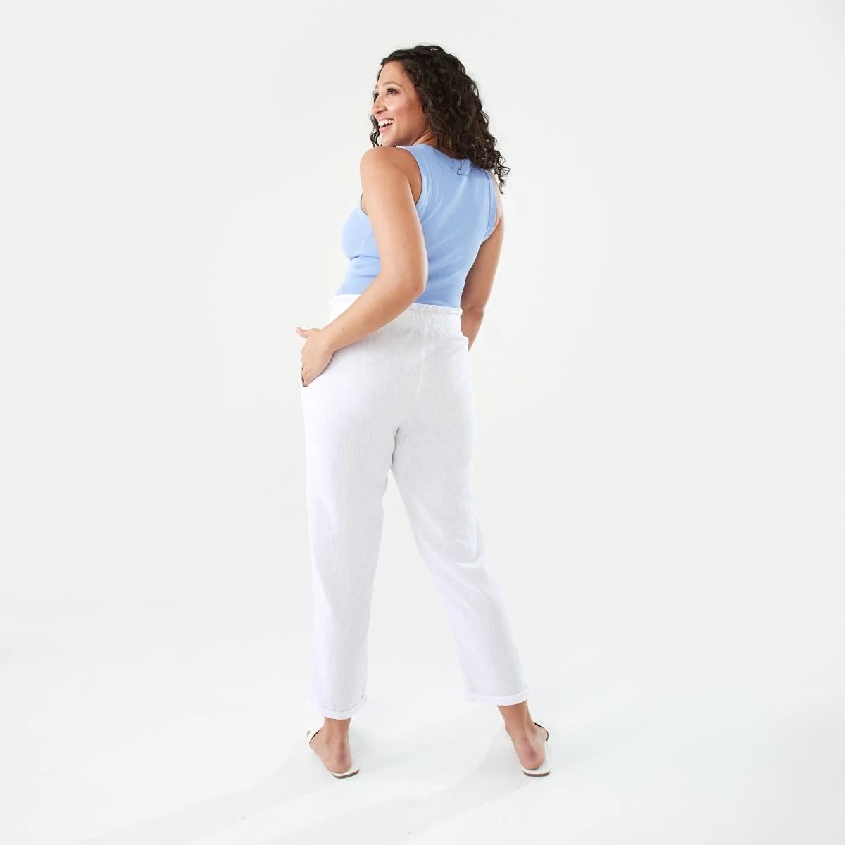 4 Drawstring Linen Blend Pants White, 4 of 9