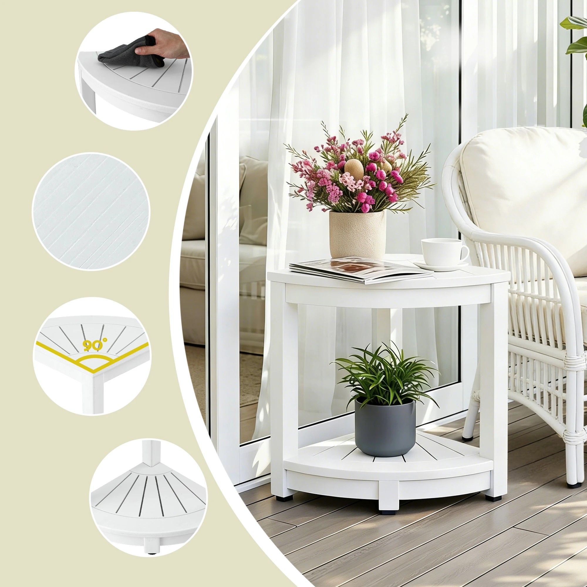 5 Gardeon Outdoor Coffee Side Table HDPE Desk Corner Shower Stool Bench Seat with Storage Shelf - White, 5 of 8