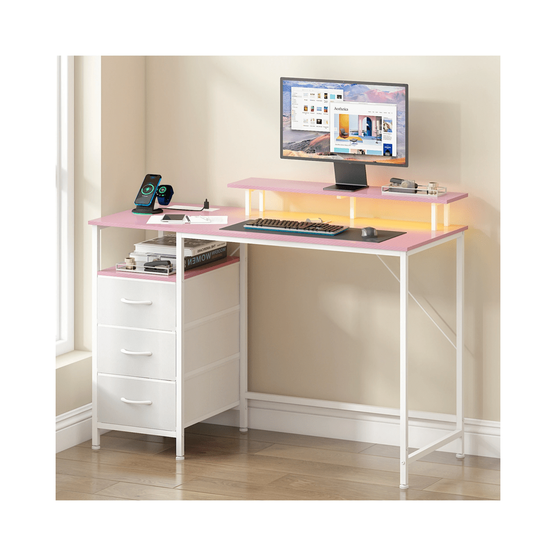 4 Advwin 120cm Computer Desk Reversible Gaming Desk Computer Table Gaming Table Study Desk for Home Office Workstation, 4 of 10