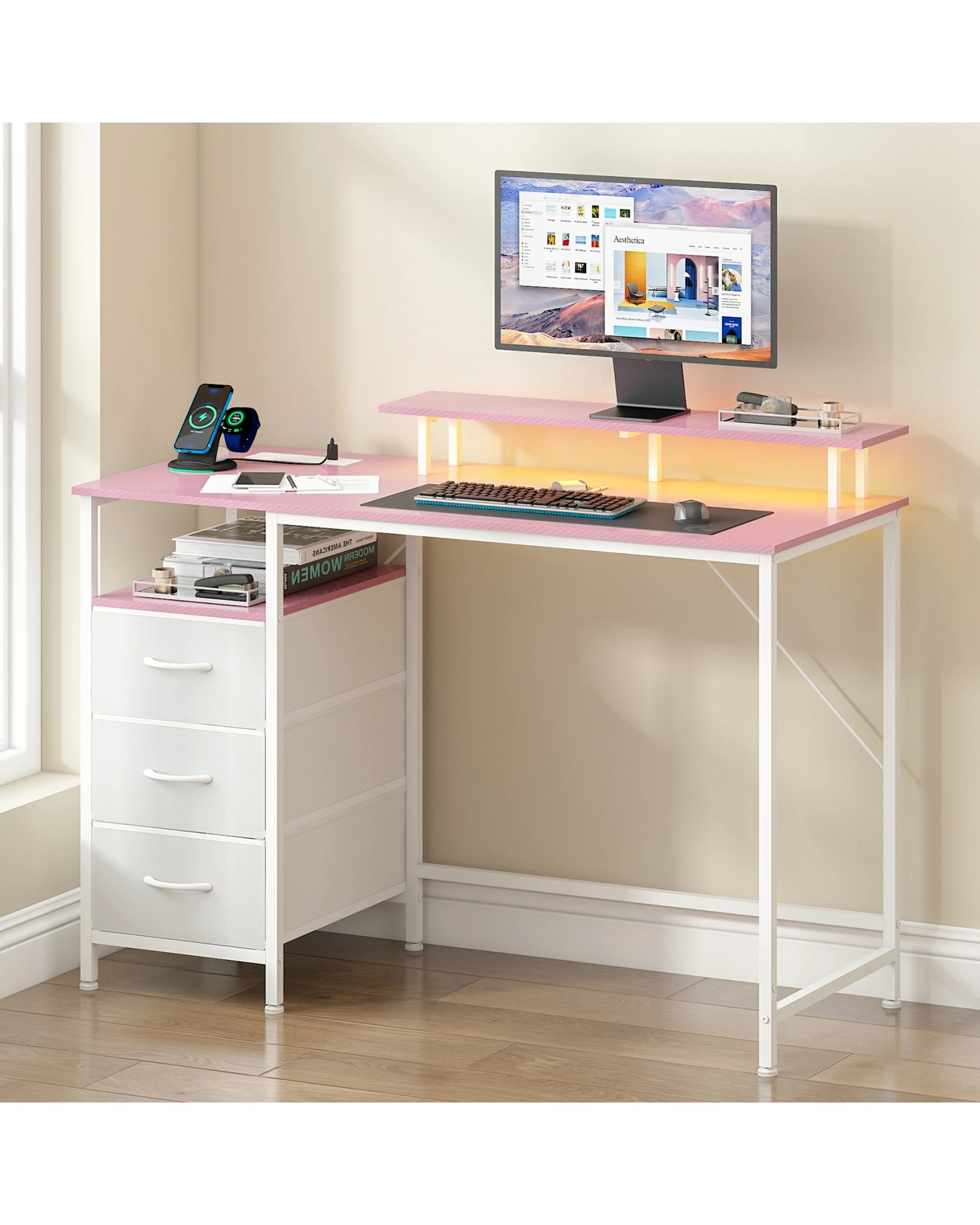 4 Advwin 120cm Computer Desk Reversible Gaming Desk Computer Table Gaming Table Study Desk for Home Office Workstation, 4 of 10