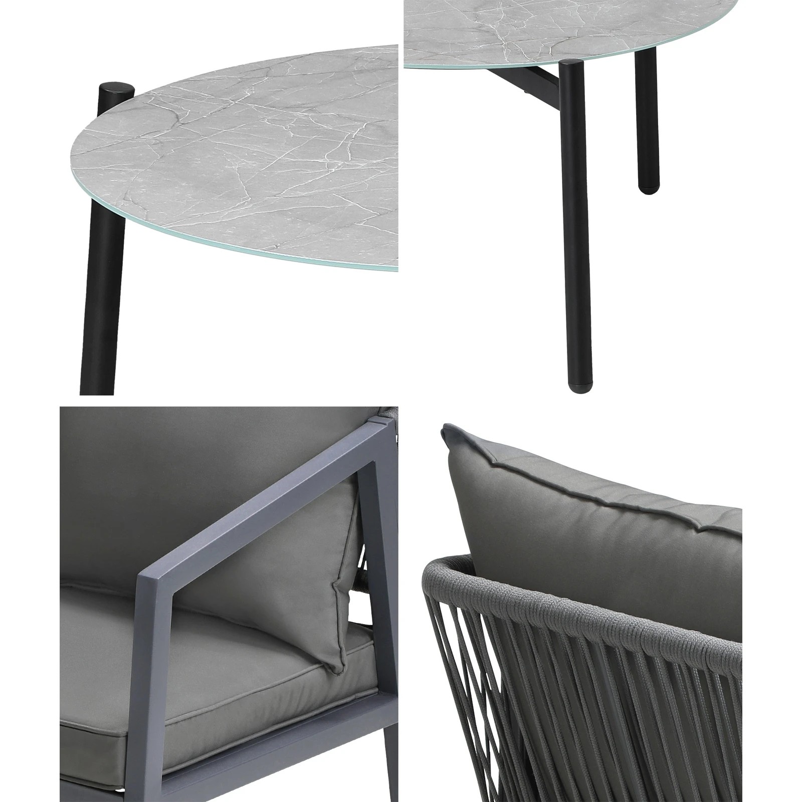 5 Livsip 3PCS Outdoor Patio Setting Furniture Lounge Set Grey 70cm Coffee Table - Multi, 5 of 9