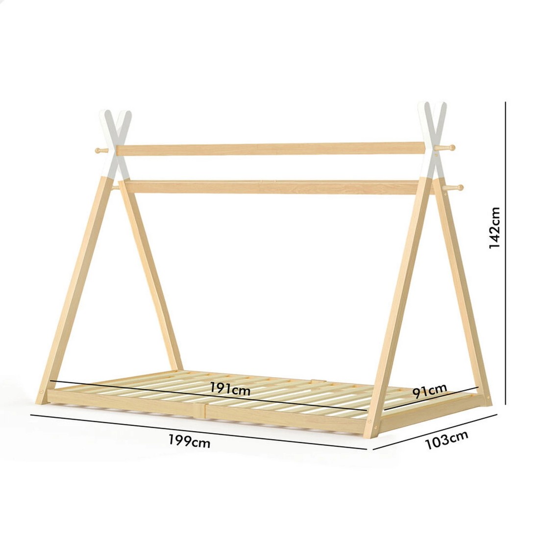 8 Alfordson Bed Frame Wooden Single Timber Teepee House Base Platform Thomas - Natural, 8 of 10