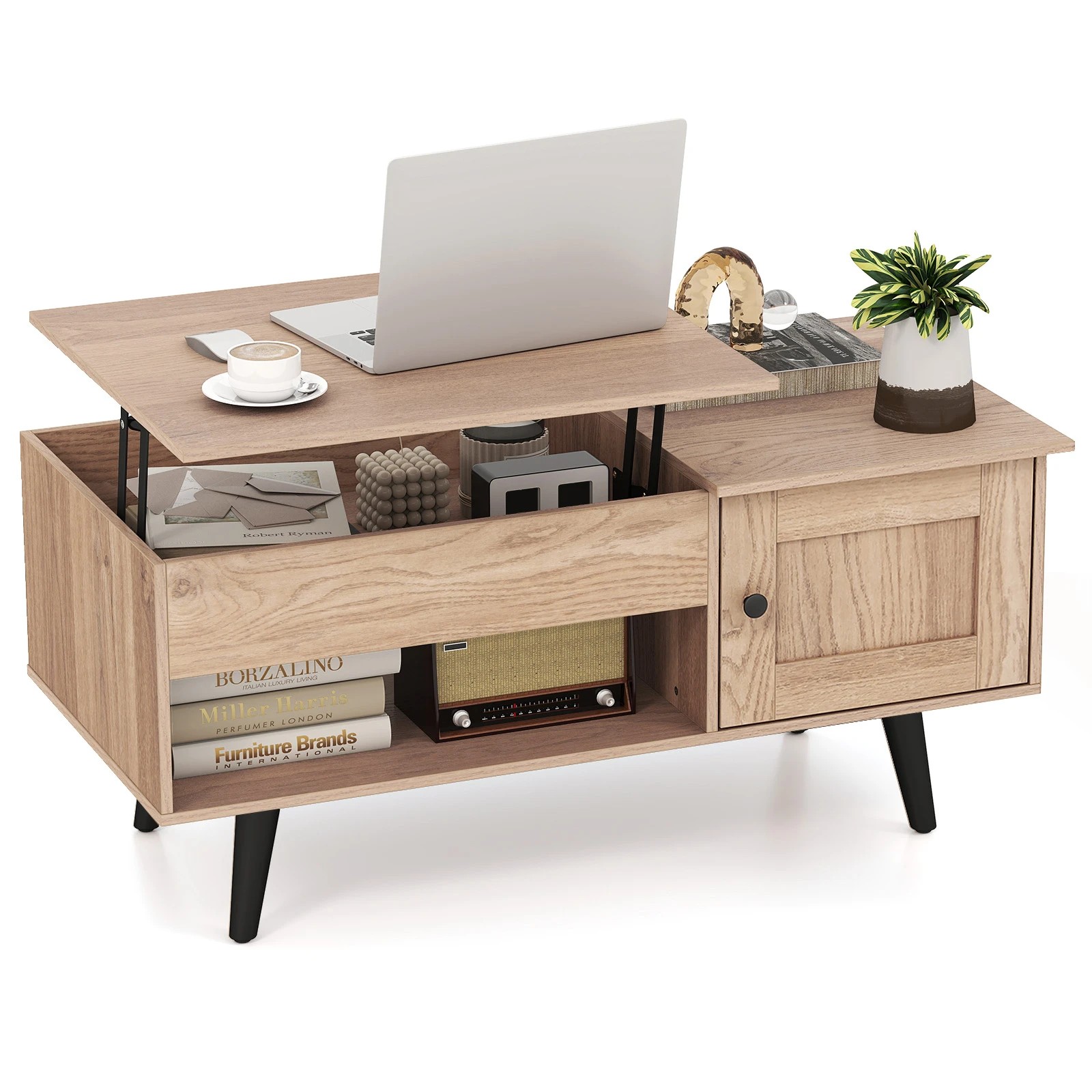 6 Costway Lift-Top Coffe Table Wooden Coffee Table Hidden Storage Cabinet - Natural, 6 of 6