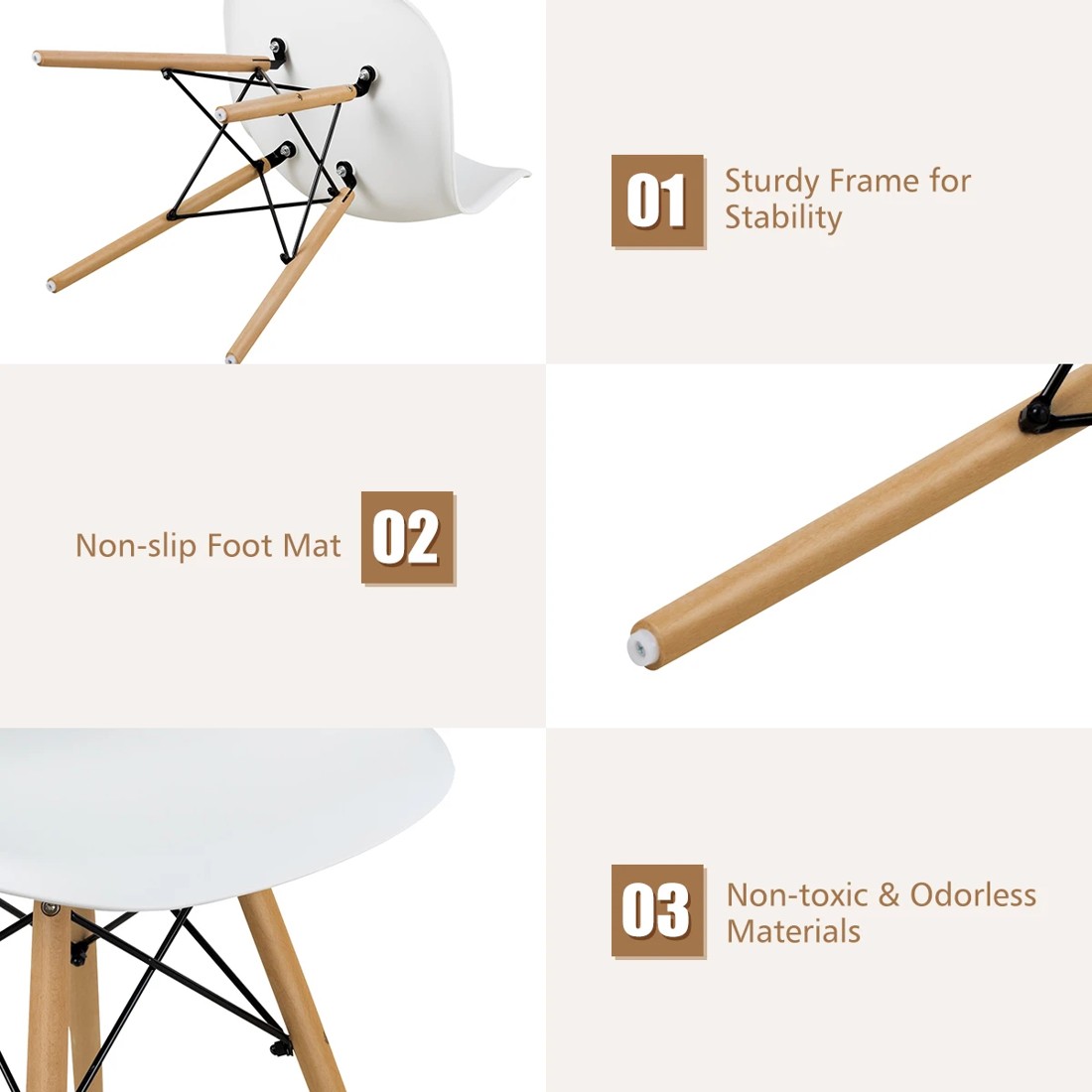 3 Costway 4x Wood Eames DSW Dining Chair Kitchen Side Chair - White, 3 of 8