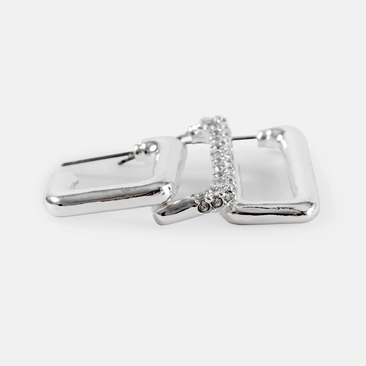 3 3 Pack Square Hoop Earrings - Silver Tone Silver, 3 of 5