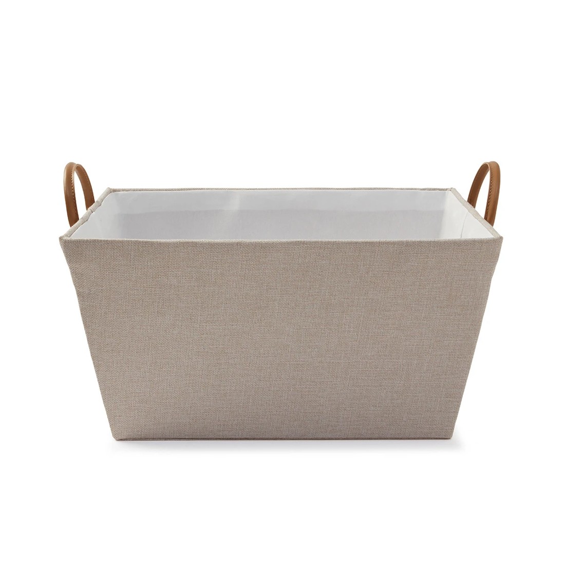 3 Linen Look Tapered Rectangle Basket - White and Beige, 3 of 8