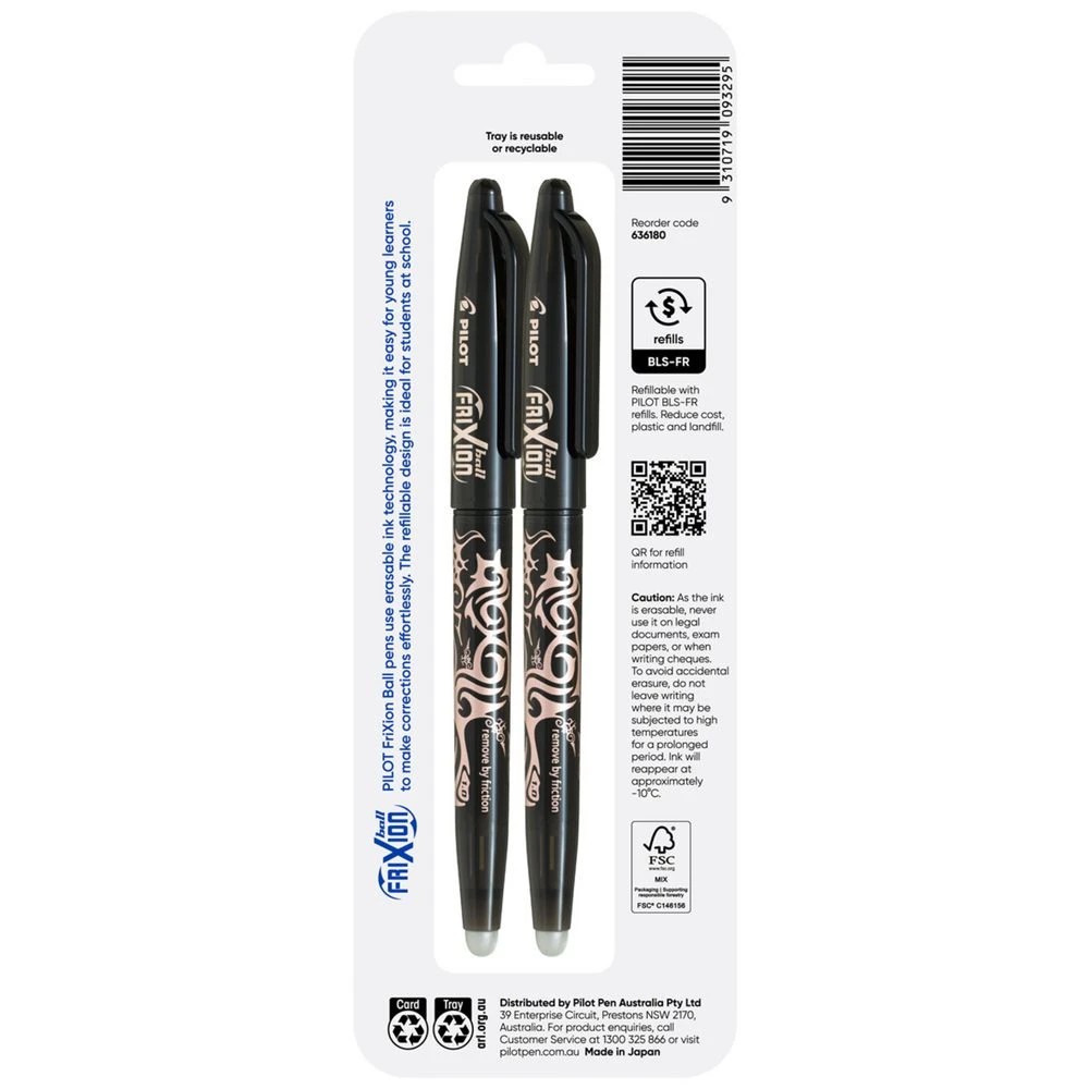 2 PILOT FriXion Ball Erasable Gel Pen 1mm Black 2 Pack, 2 of 5