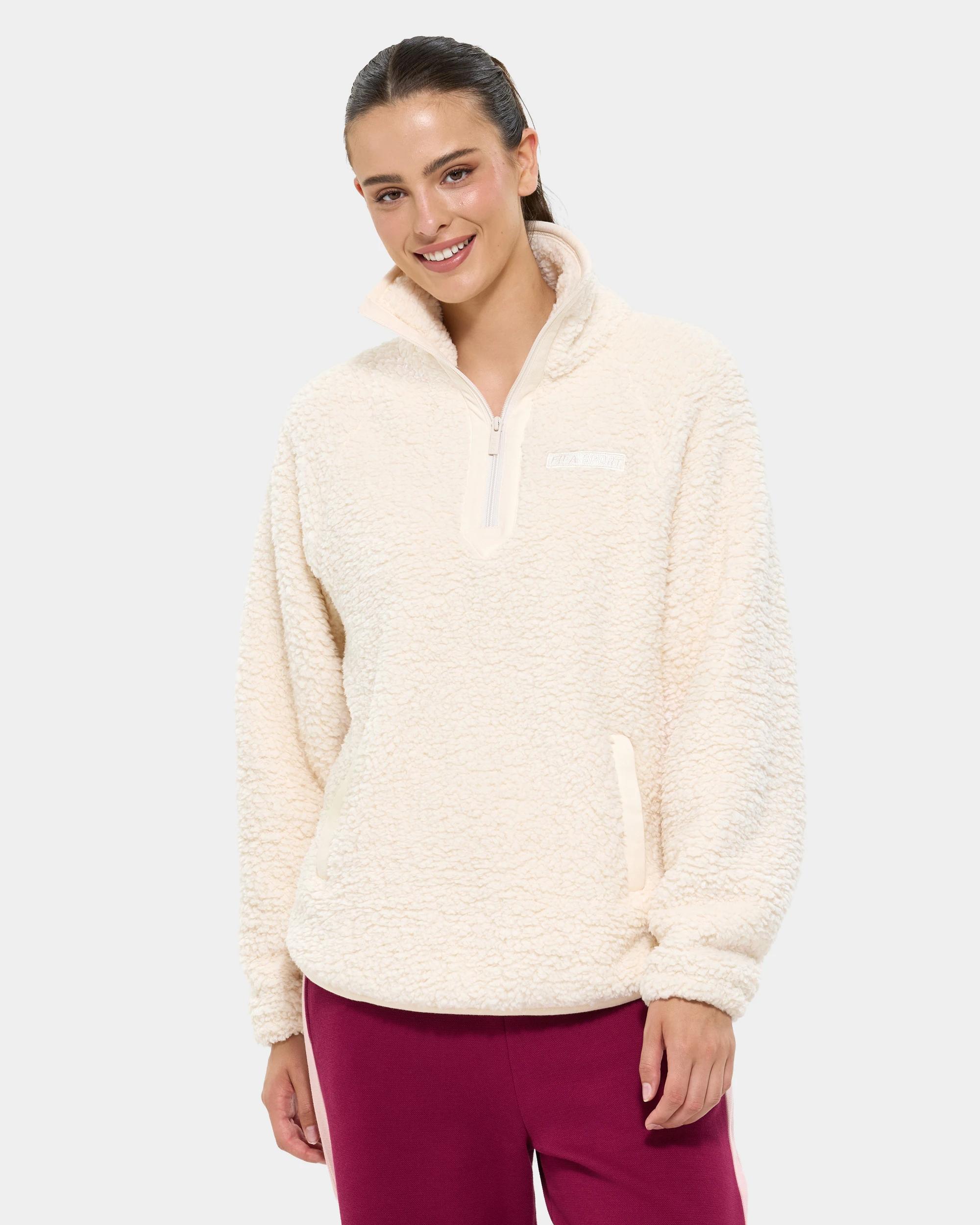 1 Fila Hallie Quarter Zip Teddy Fleece Top MOCHA MOUSE, 1 of 9