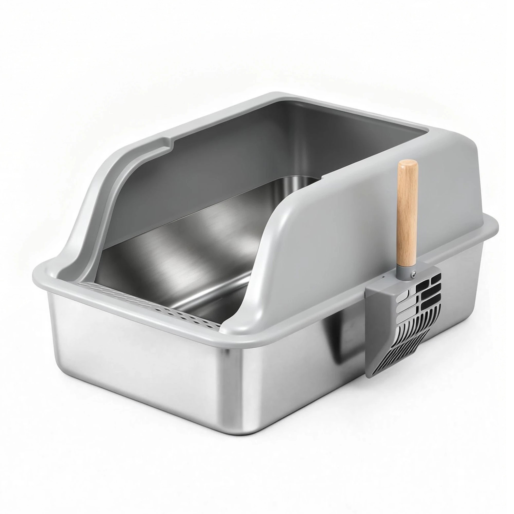 1 i.Pet Cat Litter Box Stainless Steel Large Semi - Silver, 1 of 1