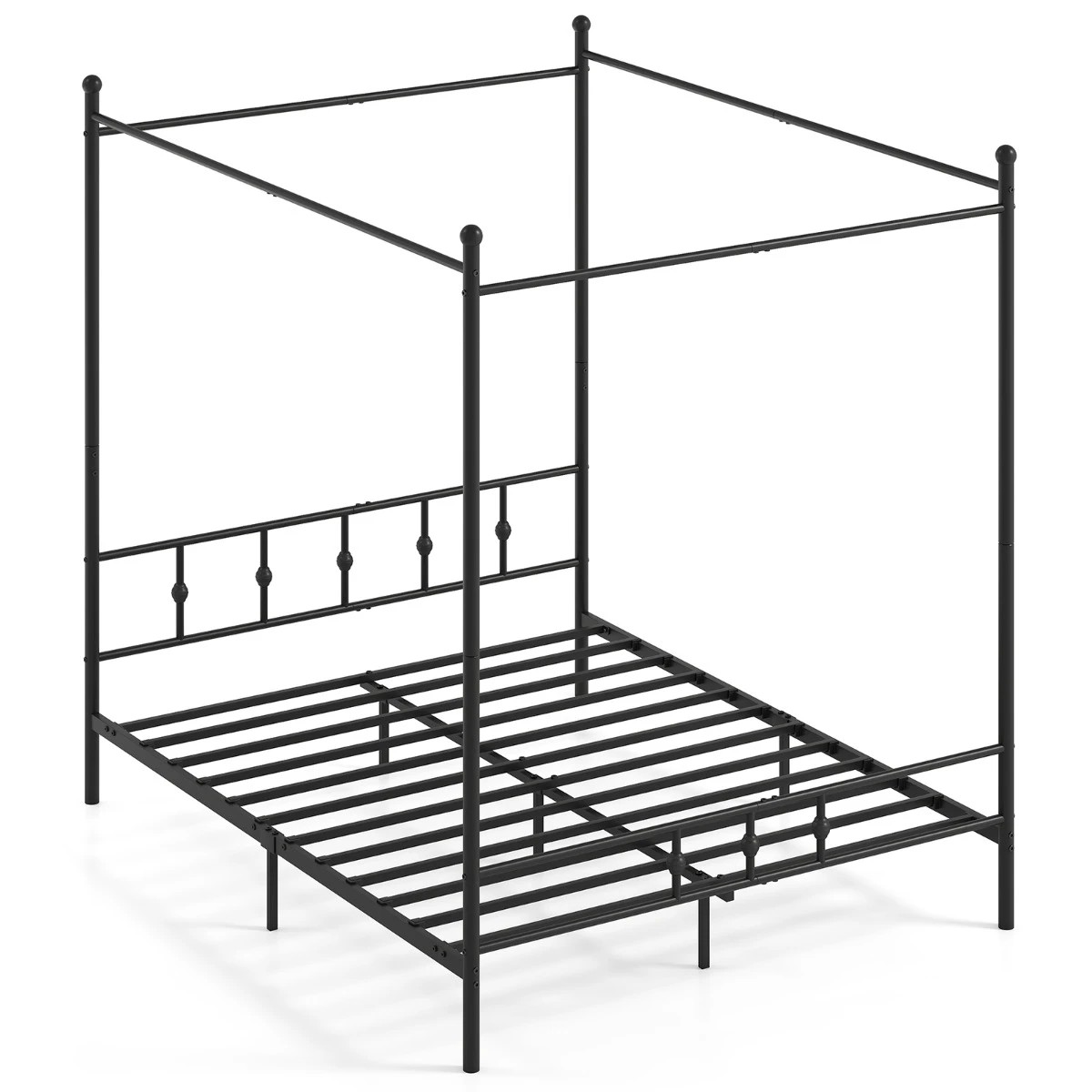 1 Costway Queen Size Canopy Bed Frame 4-Poster Metal Platform Bed Mattress Foundation Under-bed Storage - Black, 1 of 5