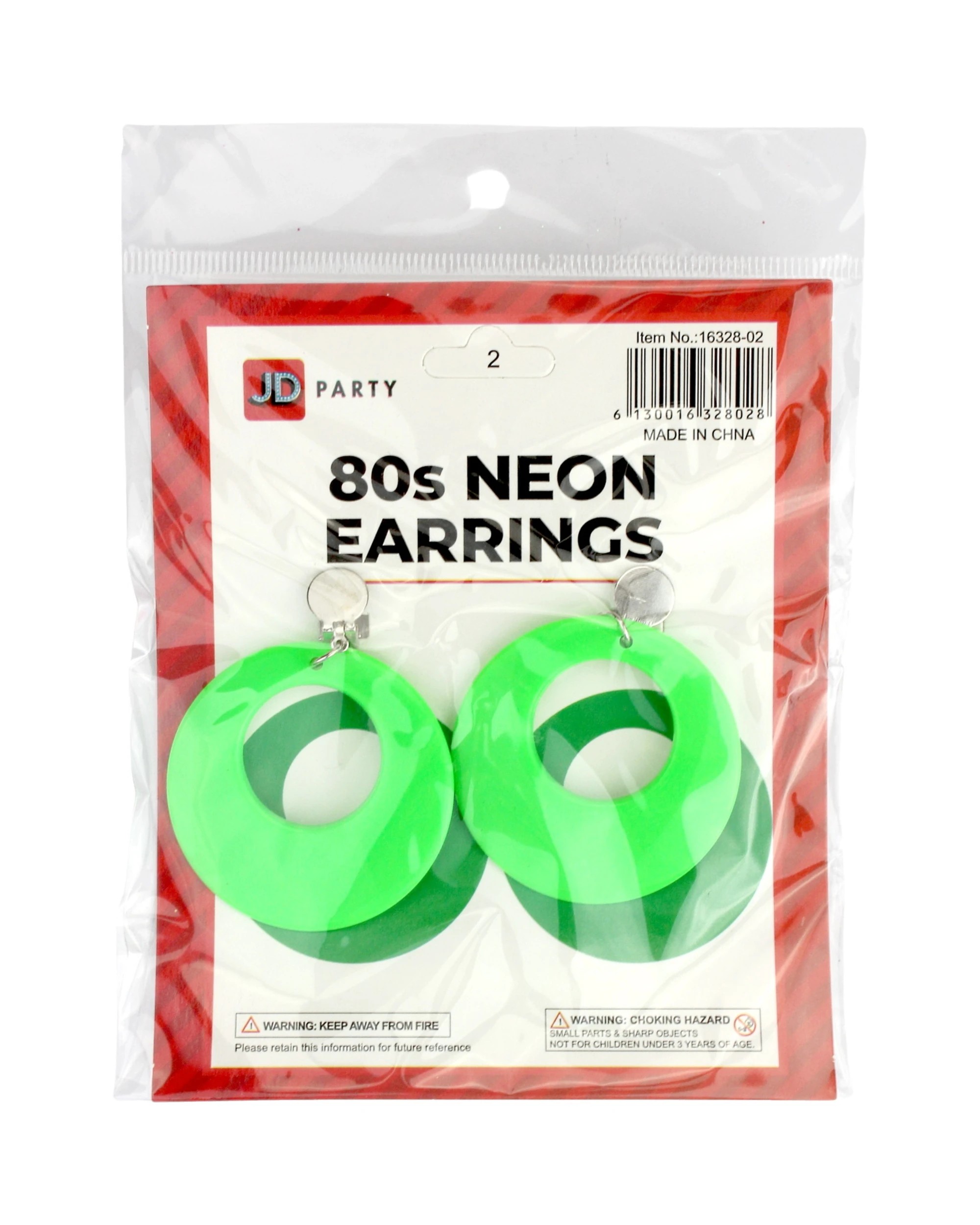 2 JD Party 80's Neon Clip on Earrings - One Size - Green, 2 of 2