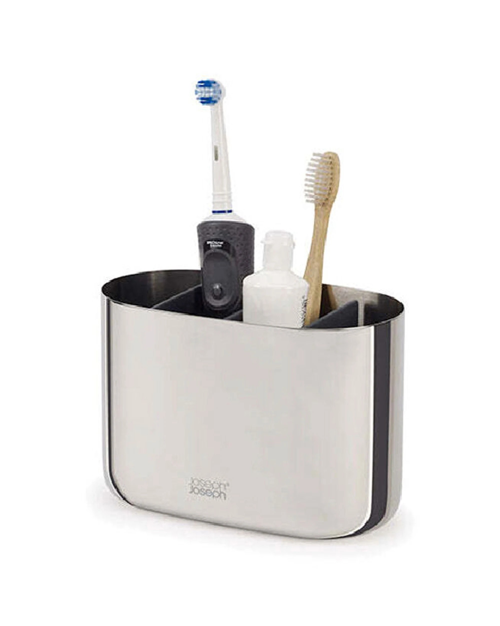 2 Joseph Joseph EasyStore Luxe Toothbrush Caddy Large Twin Pack 17.5cm Steel 2PK - Silver, 2 of 5