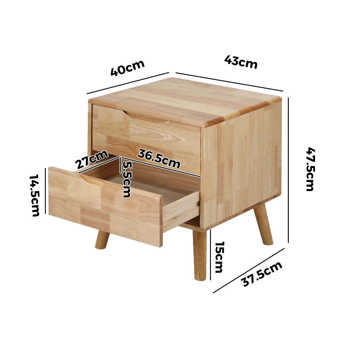 2 Oikiture 2pc Bedside Tables 2 Drawers Storage Nightstand Solid Wood - Natural, 2 of 8