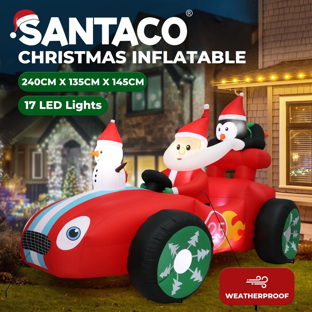 4 Santaco 2.4M Xmas Inflatable Decor Christmas Santa And Race Car, 4 of 6