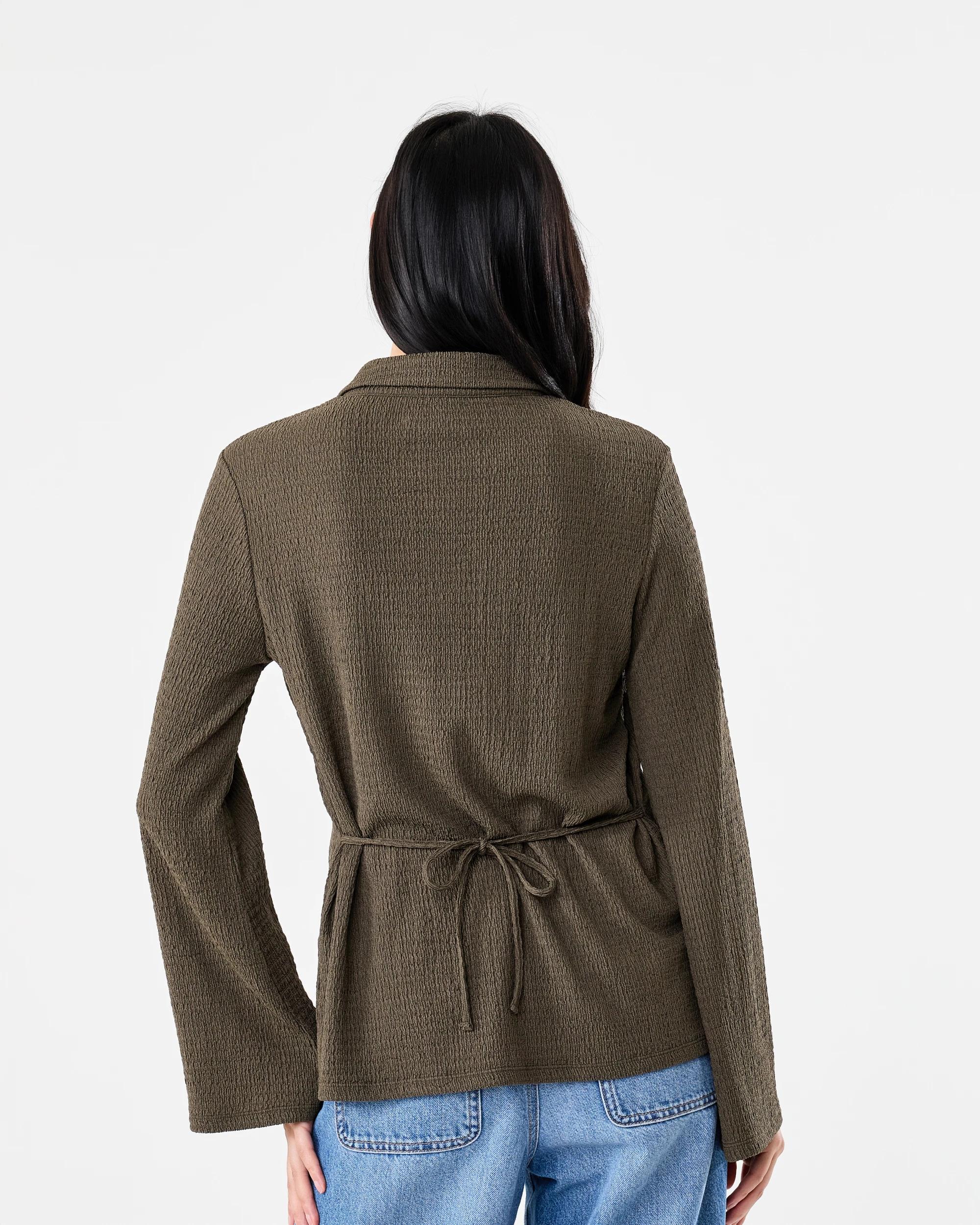 3 Long Sleeve Textured Tie Back Shirt Deep Olive, 3 of 7