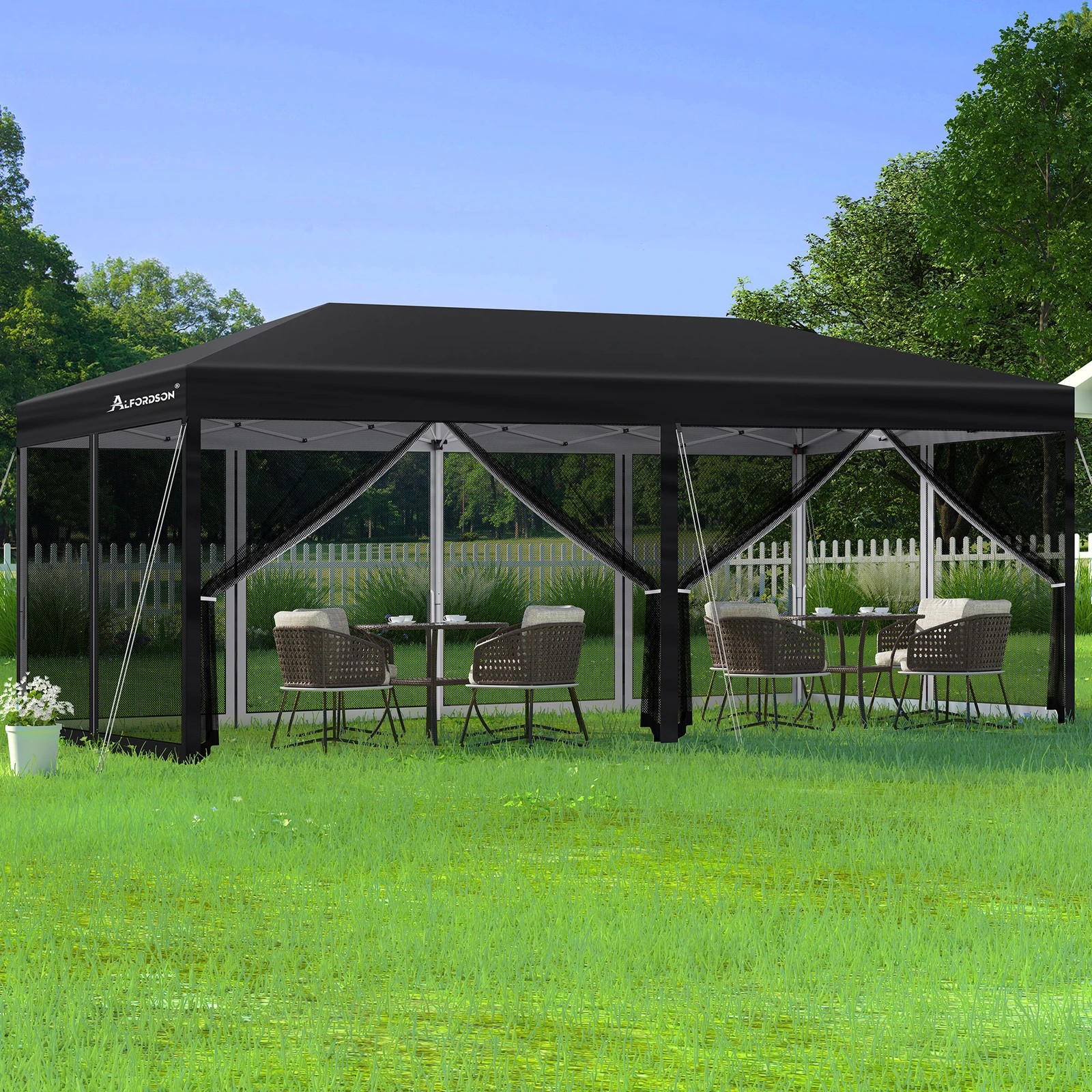 2 Alfordson Pop Up Marquee Outdoor Tent Mesh Wall 3x6m Gazebo - Black, 2 of 10